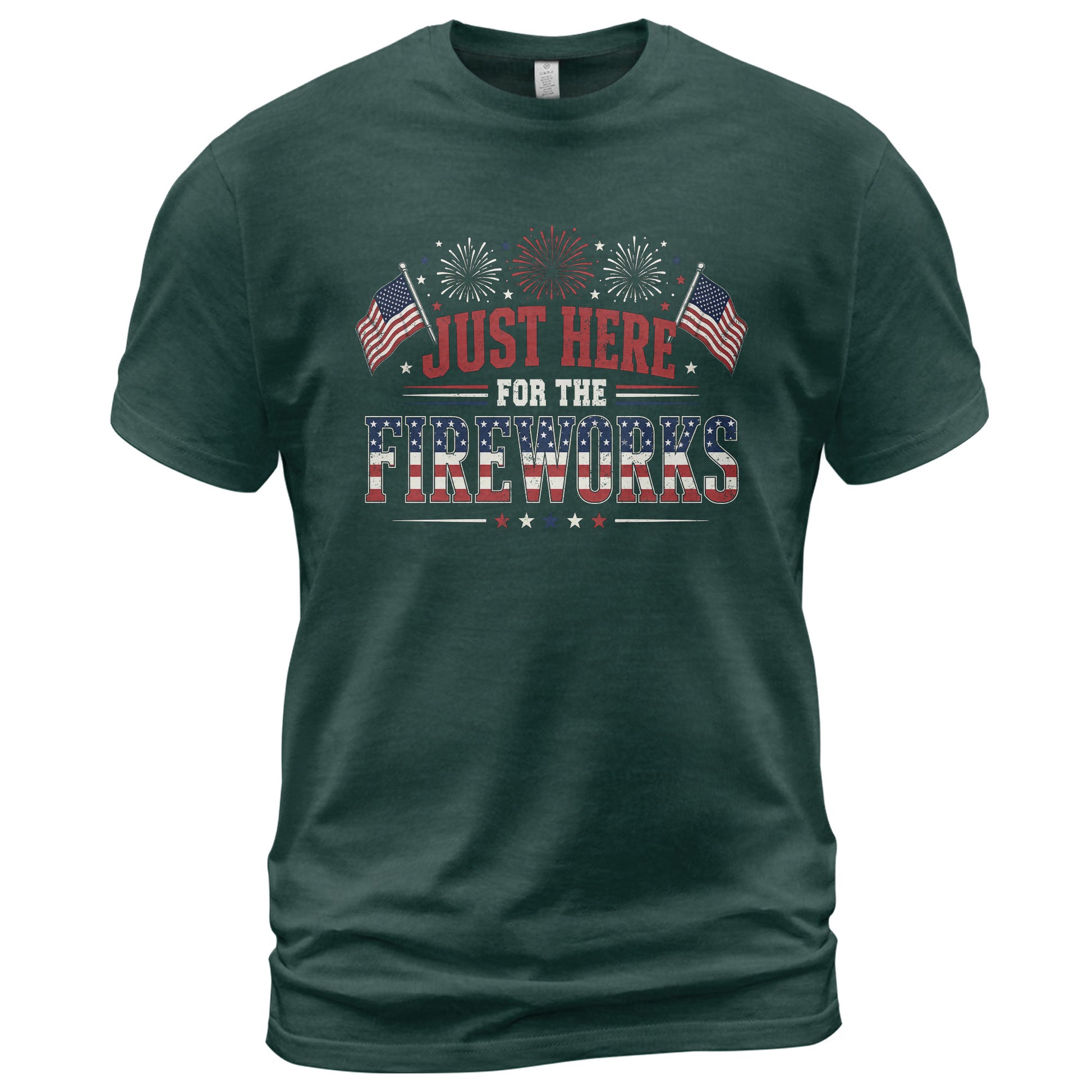 Just Here for The Fireworks Shirt 4th of July Patriotic American Flag Tee Men Women - Rust Field Wear
