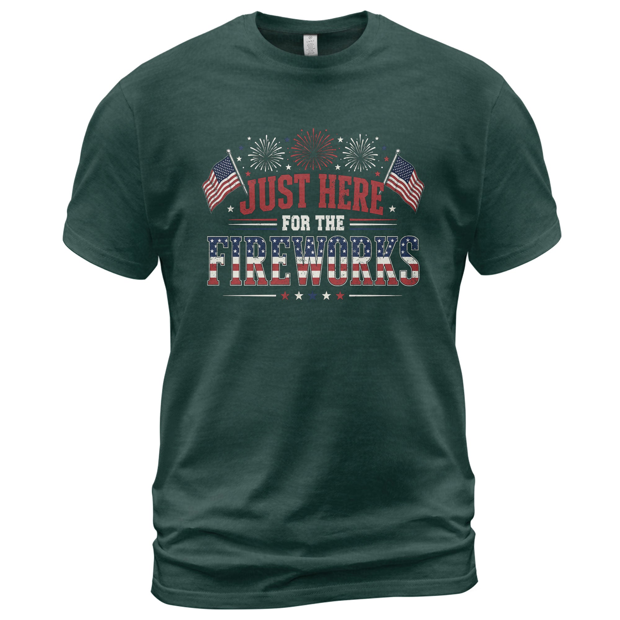 Just Here for The Fireworks Shirt 4th of July Patriotic American Flag Tee Men Women - Rust Field Wear