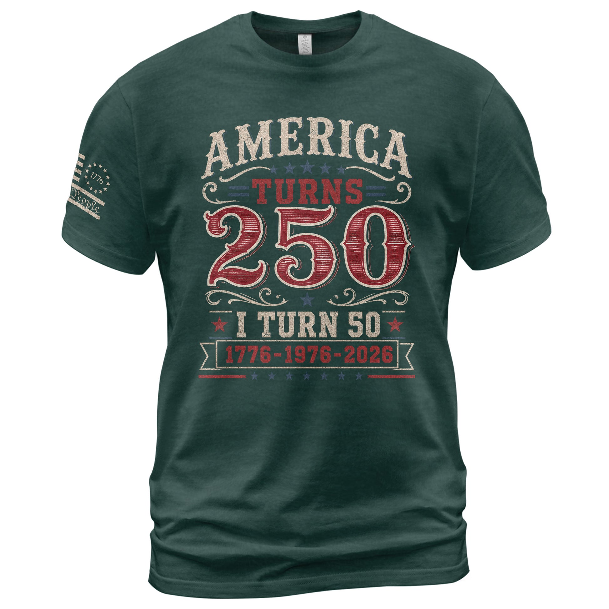 Classic 1776 1976 2026 Birthday Shirt America Turns 250 Plus I Turn 50 Patriotic Graphic Tee - Rust Field Wear