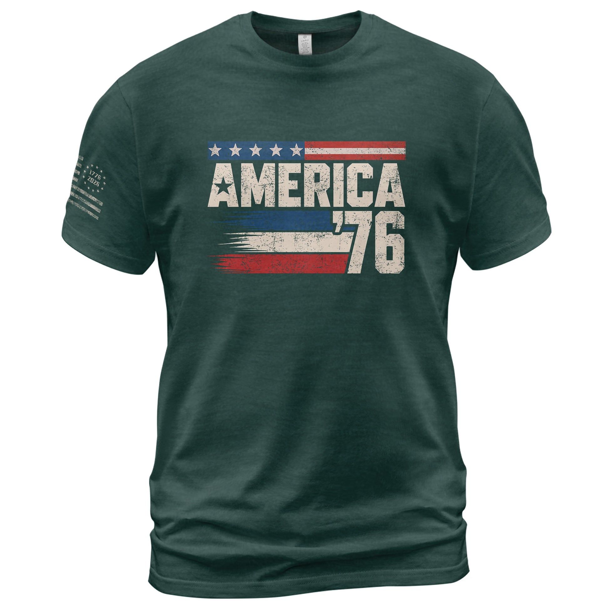America '76 Graphic Tee Vintage Flag Design Patriotic Style Casual Mens Statement Shirt - Rust Field Wear