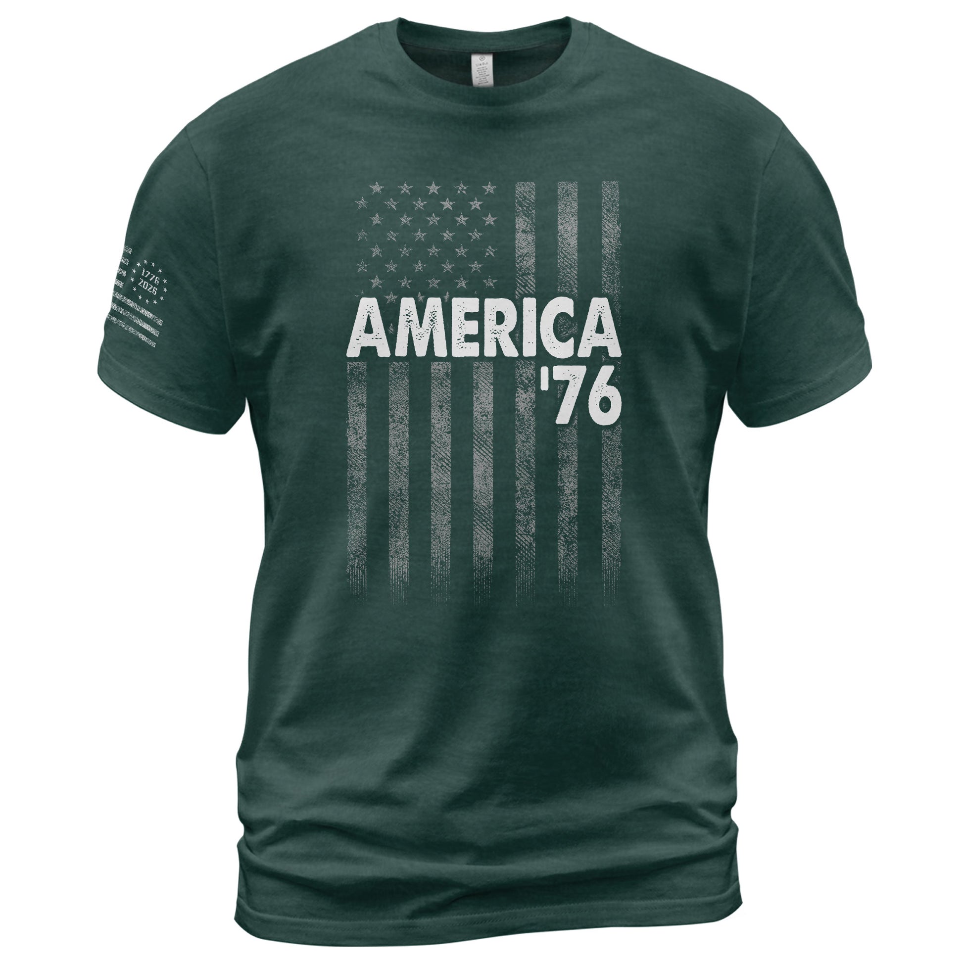 America '76 Graphic T Shirt Distressed Flag Design Patriotic Casual Mens Apparel Shirt - Rust Field Wear