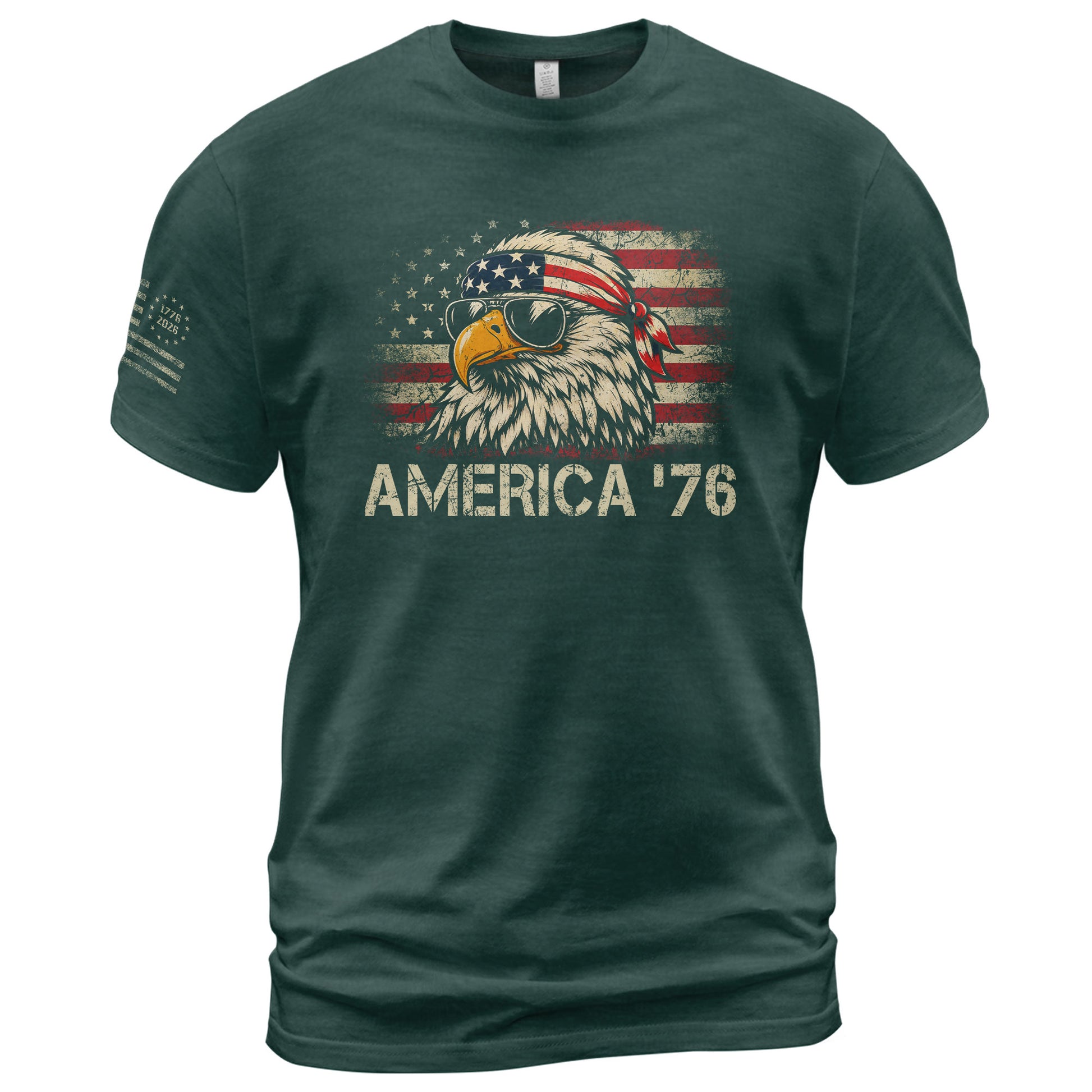 America '76 Eagle Tee Vintage Patriotic Flag Design Casual Mens Statement Shirt Top - Rust Field Wear