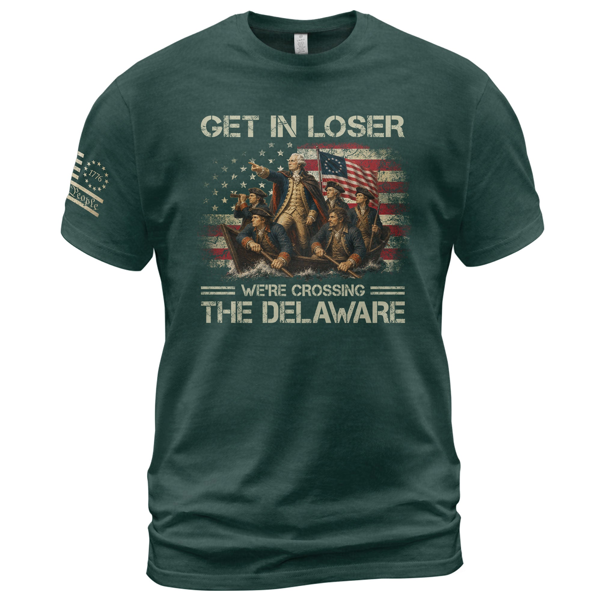 Get In Loser We're Crossing The Delaware T-Shirt George Washington Patriotic US Flag Tee - Rust Field Wear