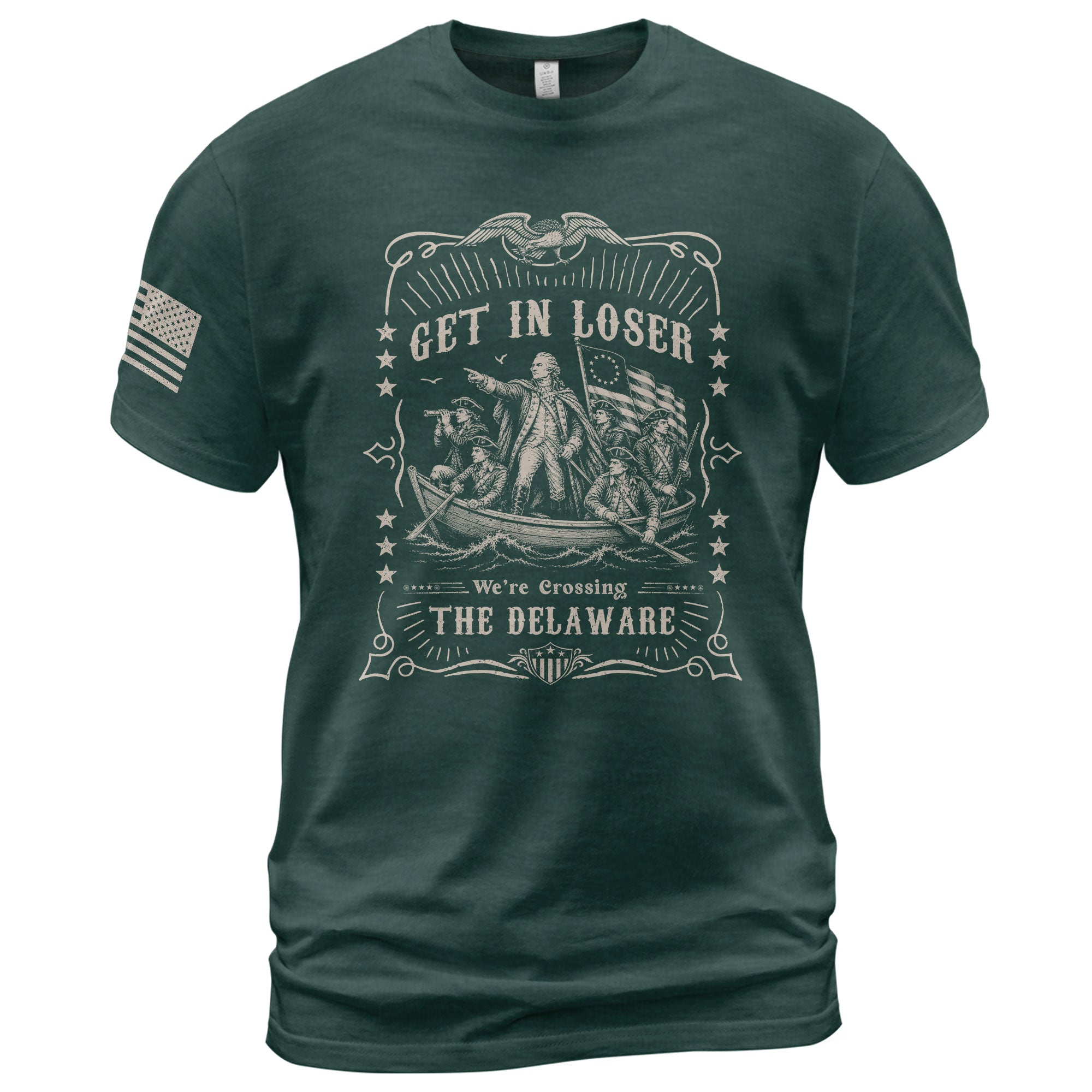 Get In Loser We're Crossing The Delaware T-Shirt George Washington Ornate Filigree Tee - Rust Field Wear