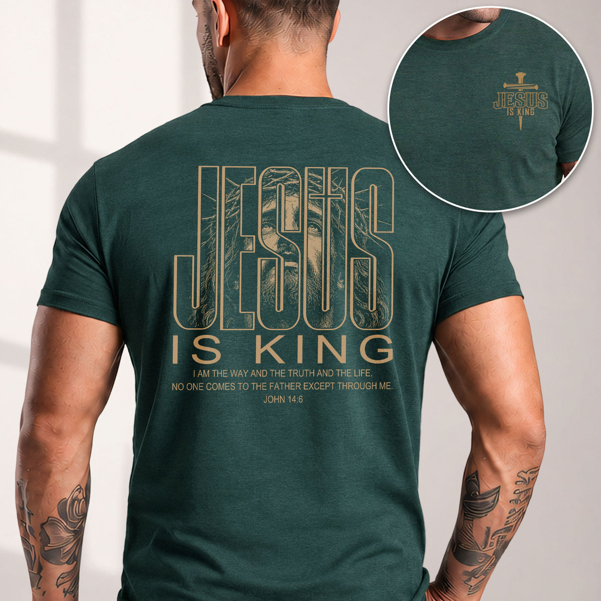 Jesus Is King John 14 6 Portrait Graphic Christian Tee Shirt Apparel Men Clothing - Rust Field Wear
