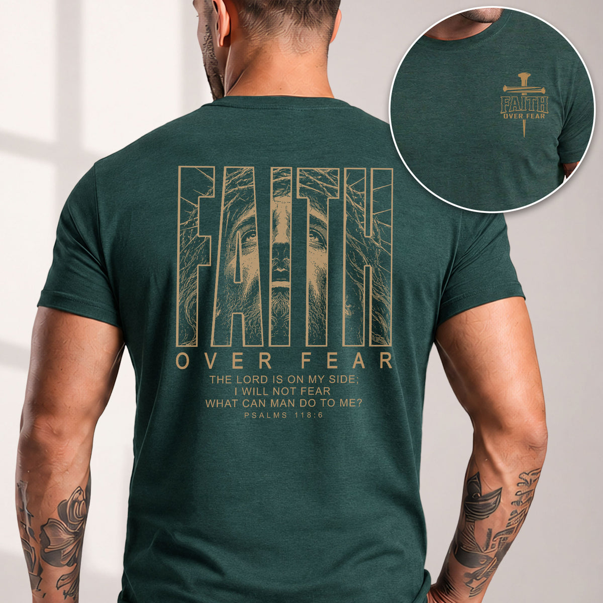Faith Over Fear Psalms 118 6 Portrait Graphic Christian T Shirt Apparel Men Clothing - Rust Field Wear