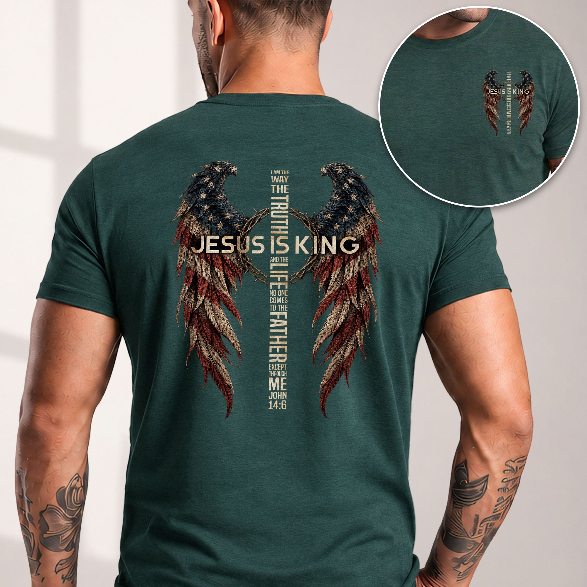 Jesus Is King T Shirt American Flag Wings Crown Of Thorns Cross John 14 6 Apparel