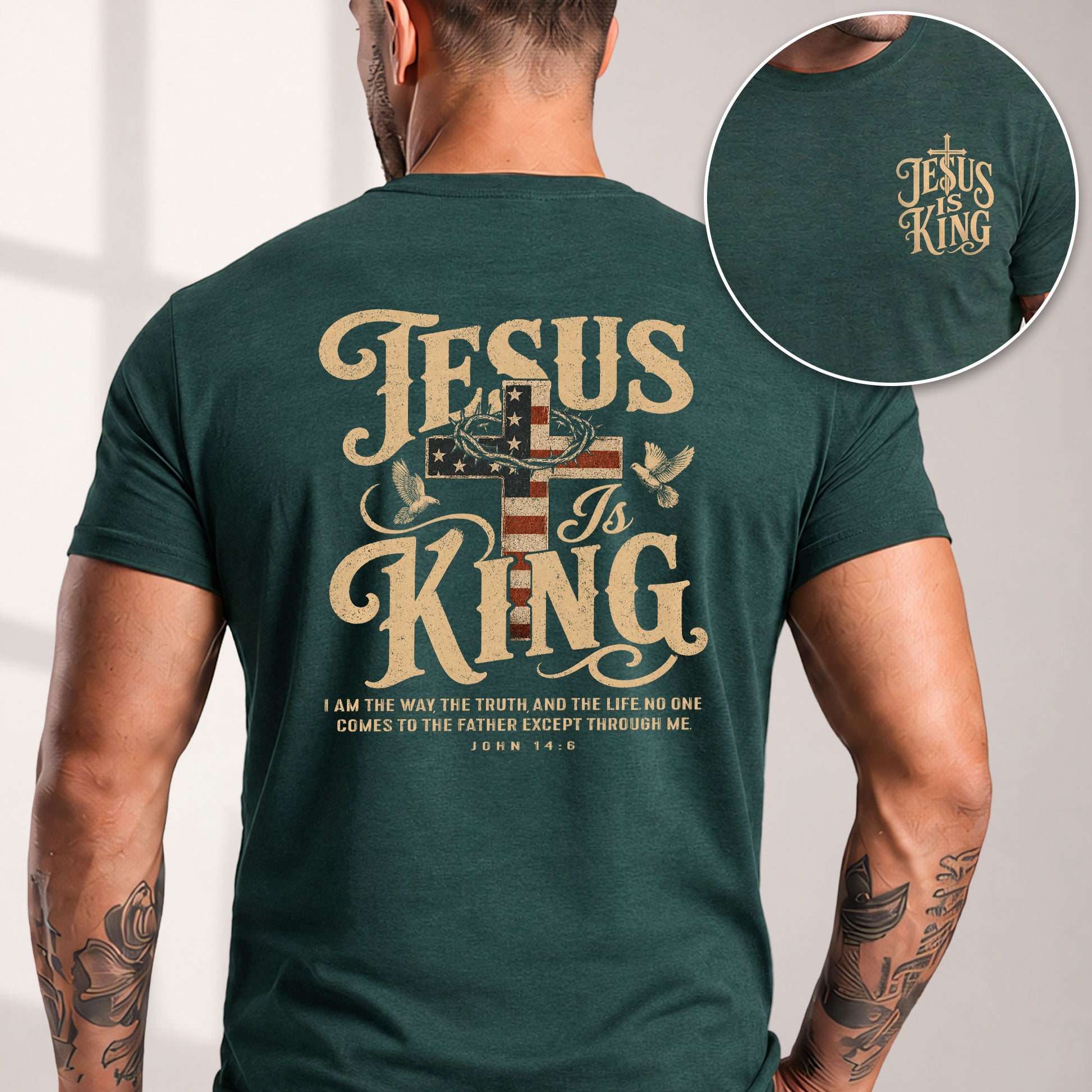 Jesus Is King Shirt Patriotic Christian Men Shirt American Flag Cross Dove John 14 6 Tee - Rust Field Wear