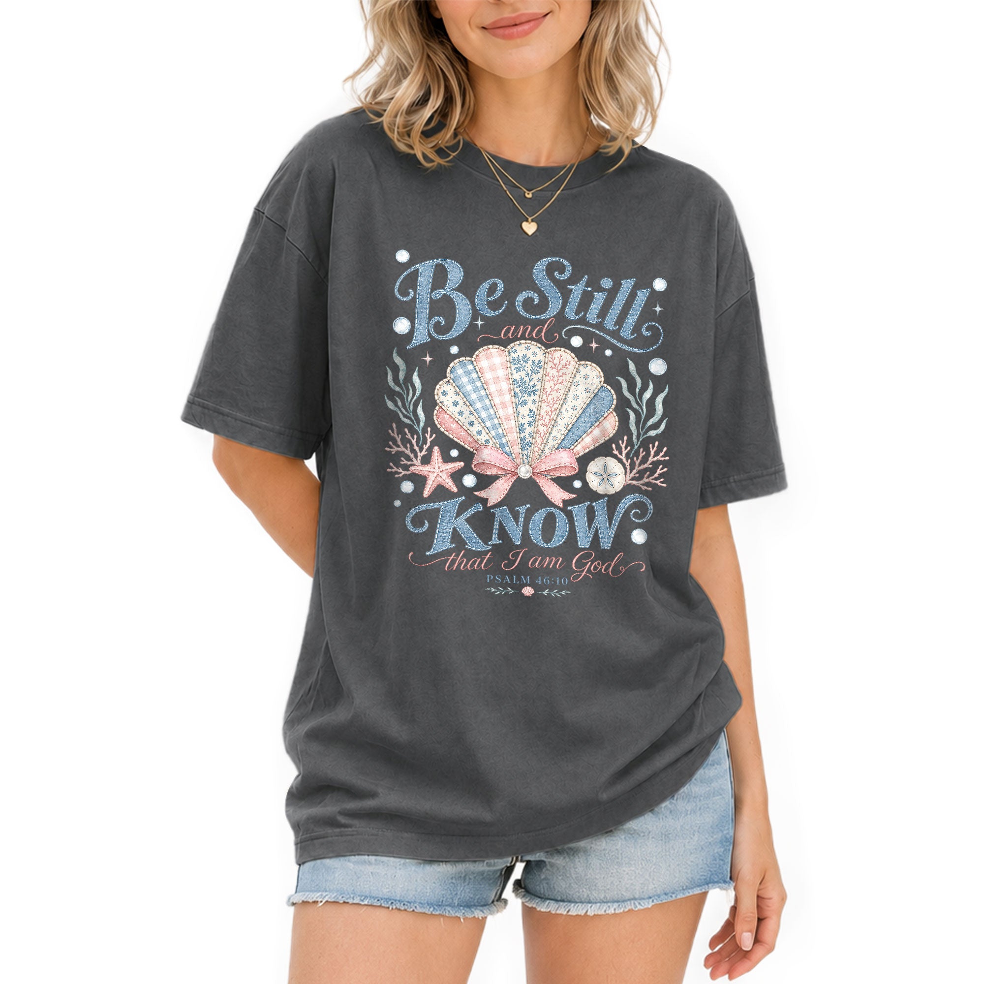 Be Still And Know Shirt Seashell Beach Ocean Christian Psalm 46 10 Faith Graphic Tee - Rust Field Wear