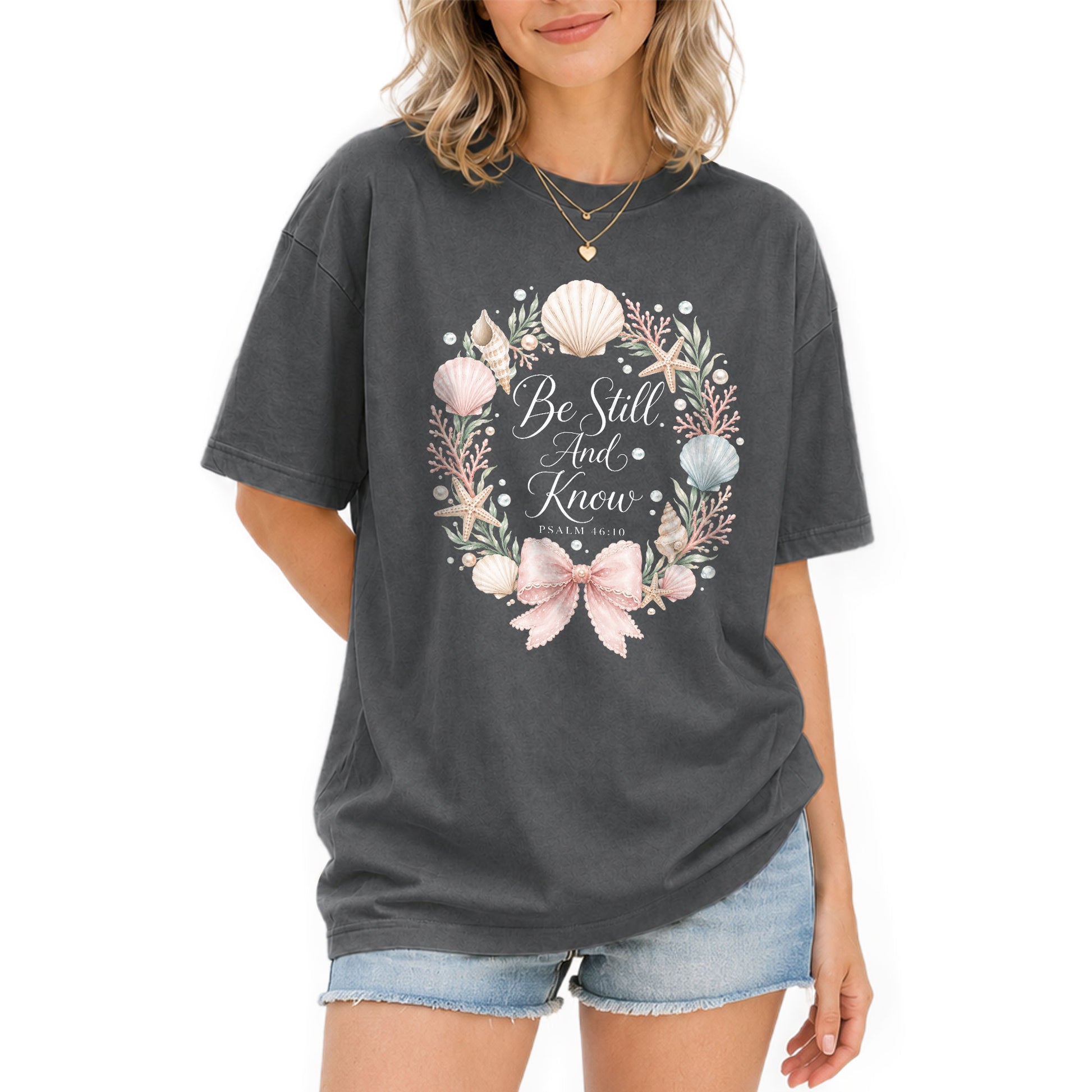 Be Still And Know Shirt Seashell Wreath Beach Christian Psalm 46 10 Faith Graphic Tee - Rust Field Wear