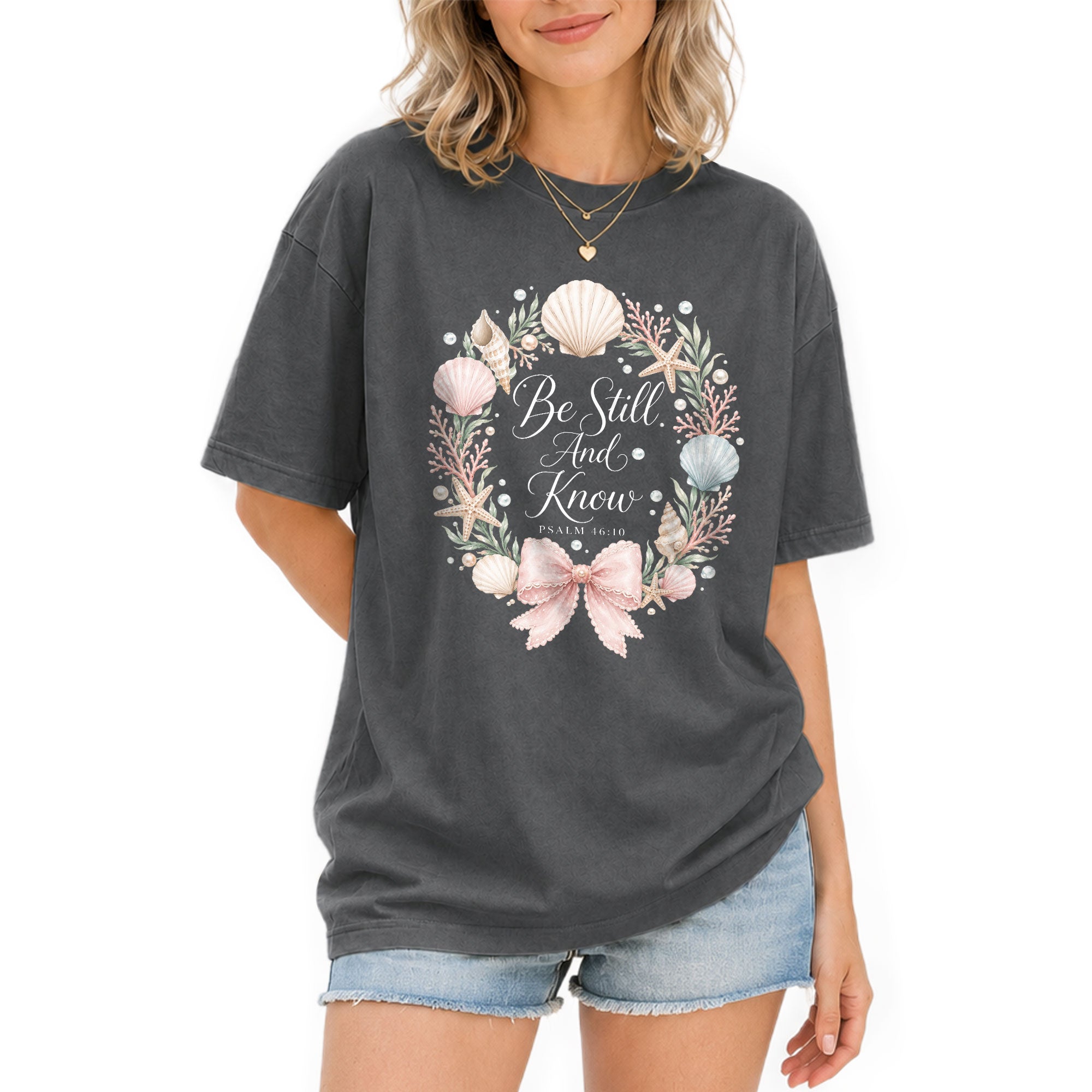 Be Still And Know Shirt Seashell Wreath Beach Christian Psalm 46 10 Faith Graphic Tee - Rust Field Wear