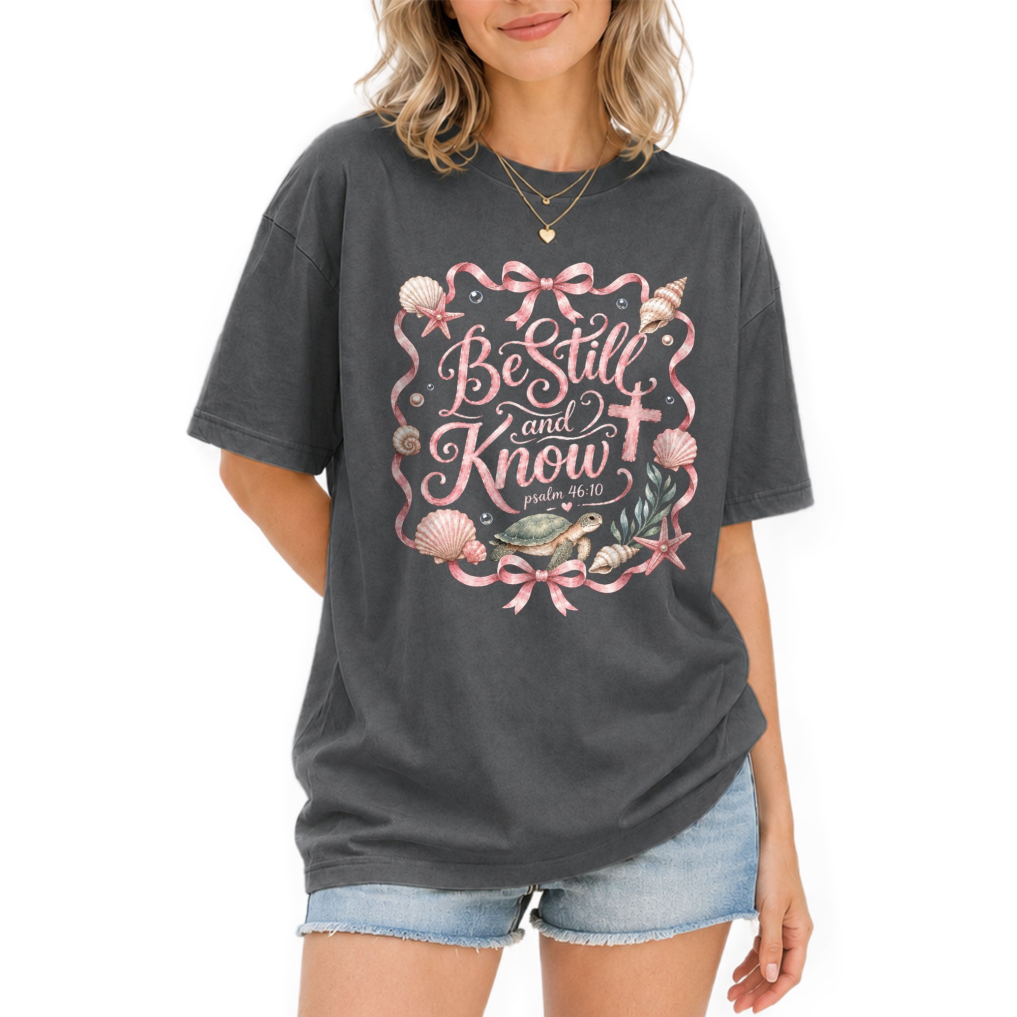 Be Still And Know Shirt Sea Turtle Beach Christian Psalm 46 10 Faith Women Graphic Tee - Rust Field Wear