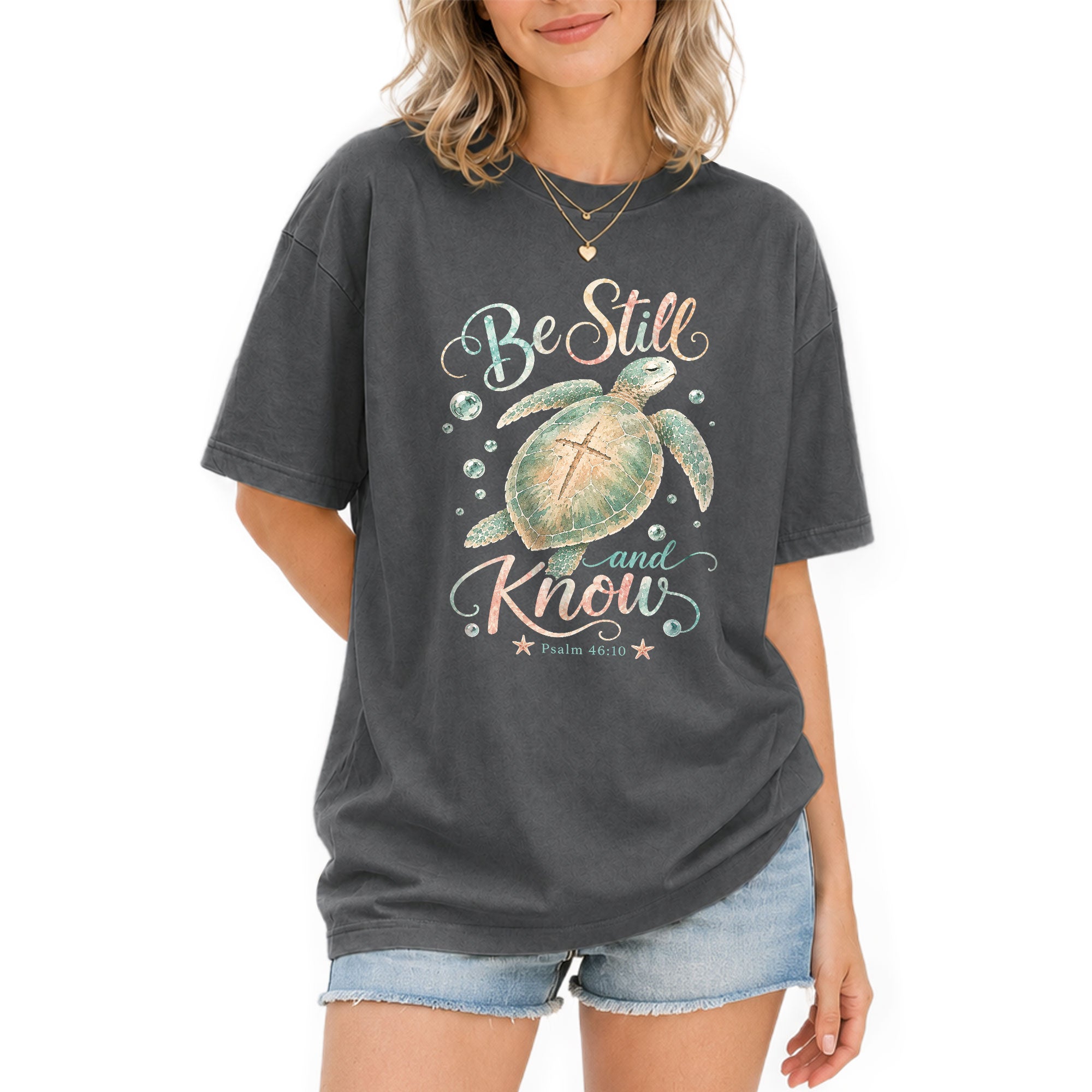 Be Still And Know Shirt Sea Turtle Cross Ocean Christian Psalm 46 10 Faith Graphic Tee - Rust Field Wear
