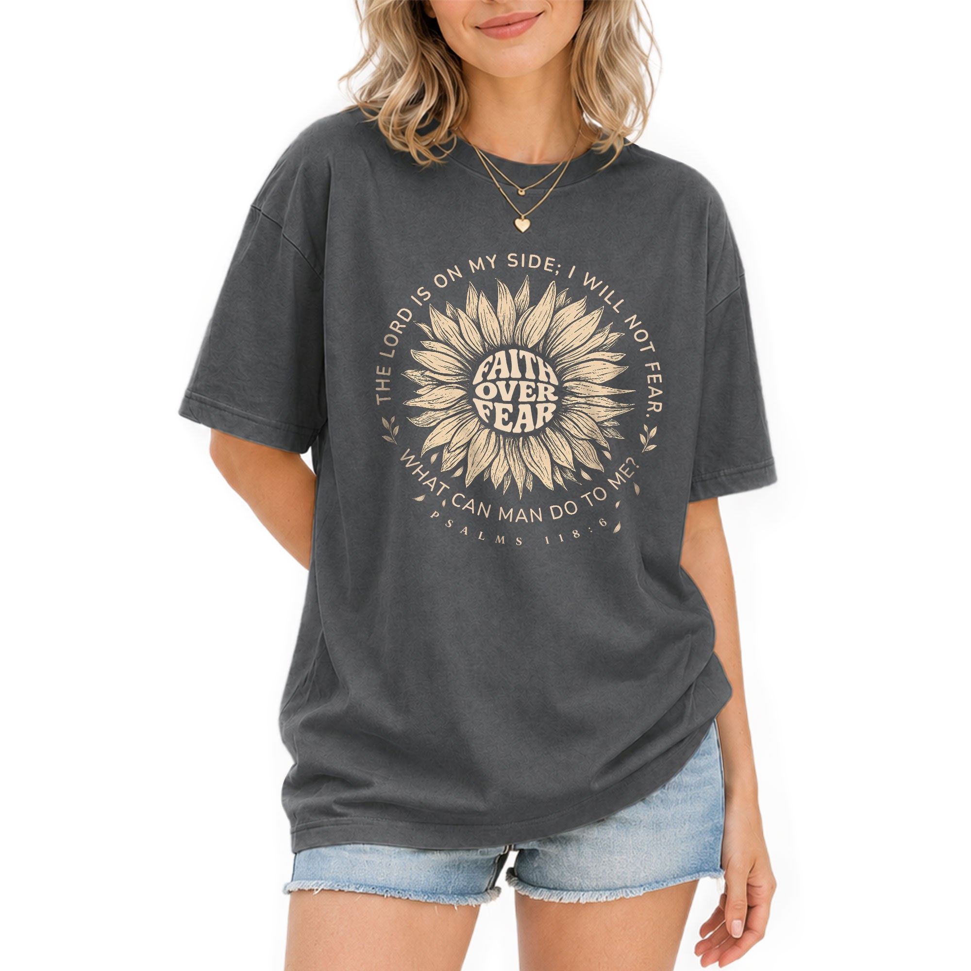 Faith Over Fear Sunflower Christian Women Shirt Inspirational Psalm Scripture Graphic Tee - Rust Field Wear