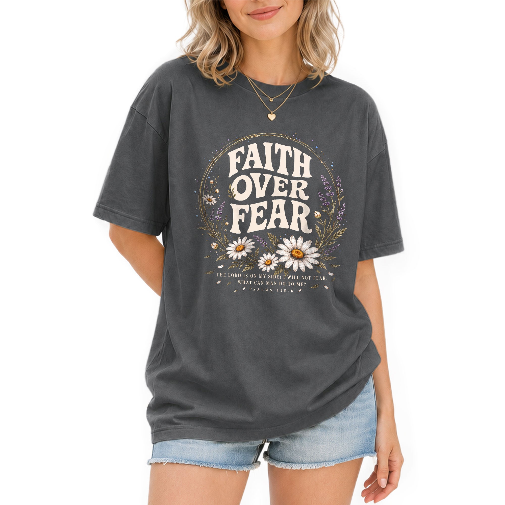 Faith Over Fear Christian Shirt Floral Bible Verse Psalms 118 6 Womens Faith Tee - Rust Field Wear