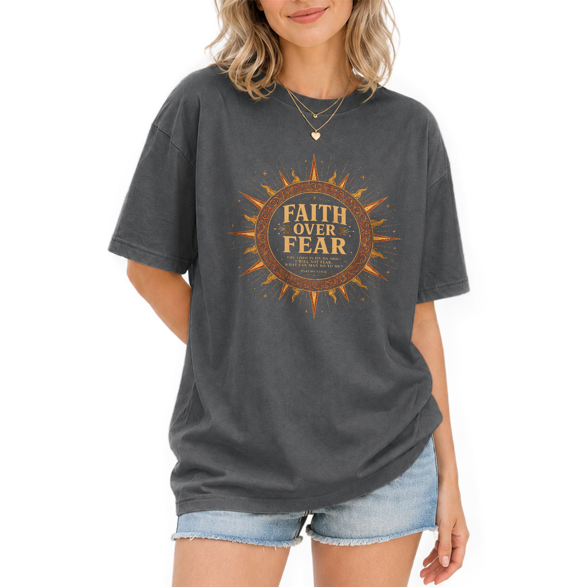 Faith Over Fear T Shirt Christian Women Sun Psalms 118 6 Religious Tee Apparel Top - Rust Field Wear