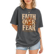 Faith Over Fear T Shirt Christian Women Big Bold Sun Psalm 118 6 Religious Tee Top - Rust Field Wear