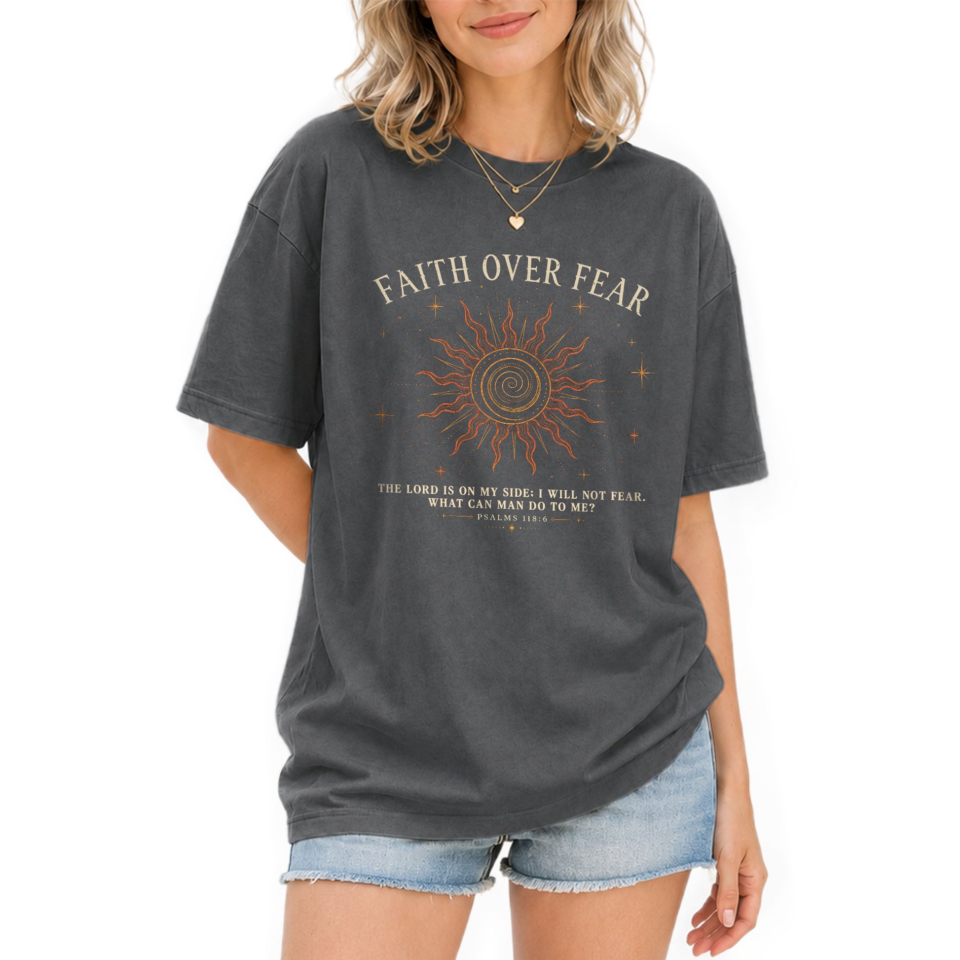 Faith Over Fear T Shirt Christian Women Radiant Sun Psalms 118 6 Religious Tee Top - Rust Field Wear