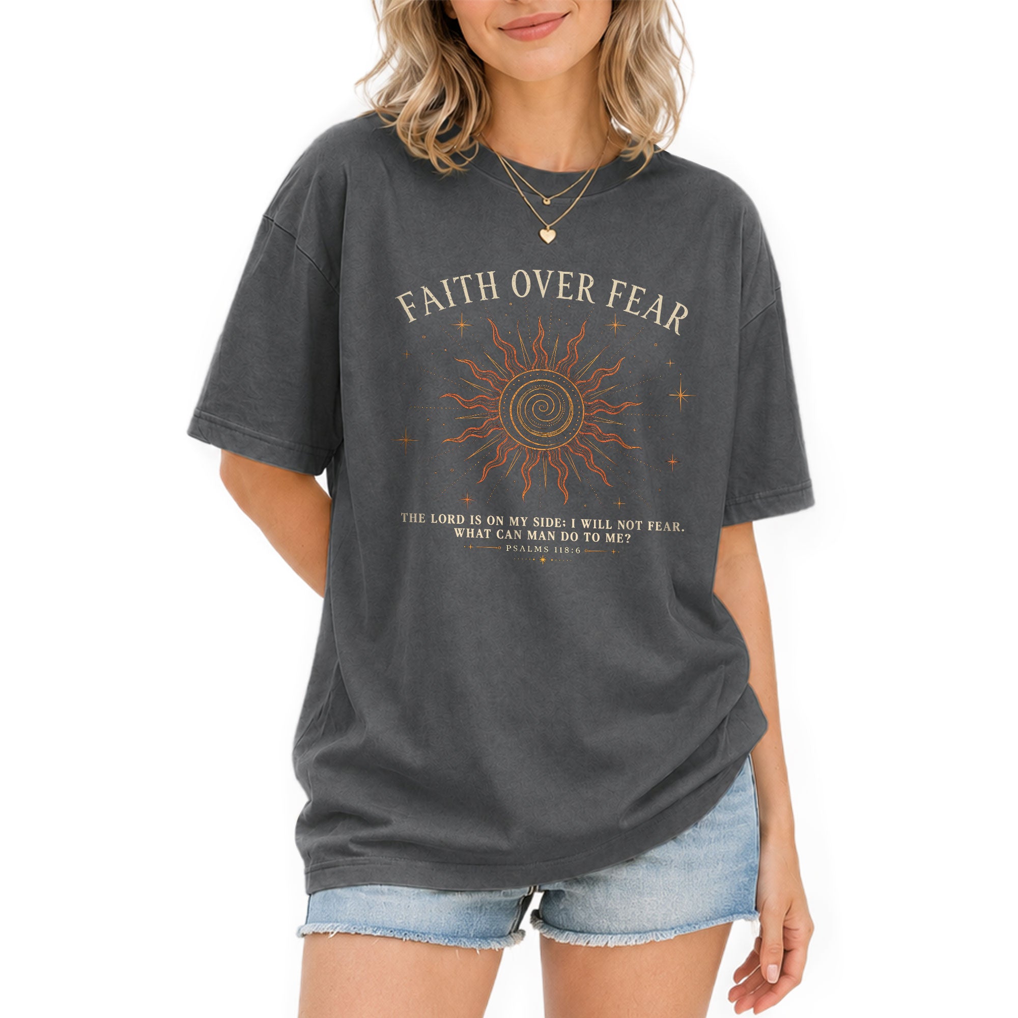 Faith Over Fear T Shirt Christian Women Radiant Sun Psalms 118 6 Religious Tee Top - Rust Field Wear
