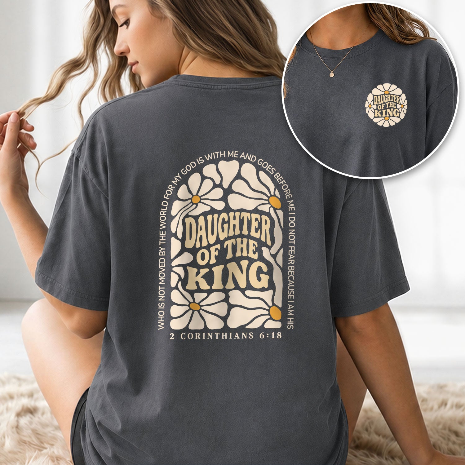 Daughter Of The King Shirt Retro Daisy Flower 2 Corinthians 6 18 Christian Graphic Tee - Rust Field Wear