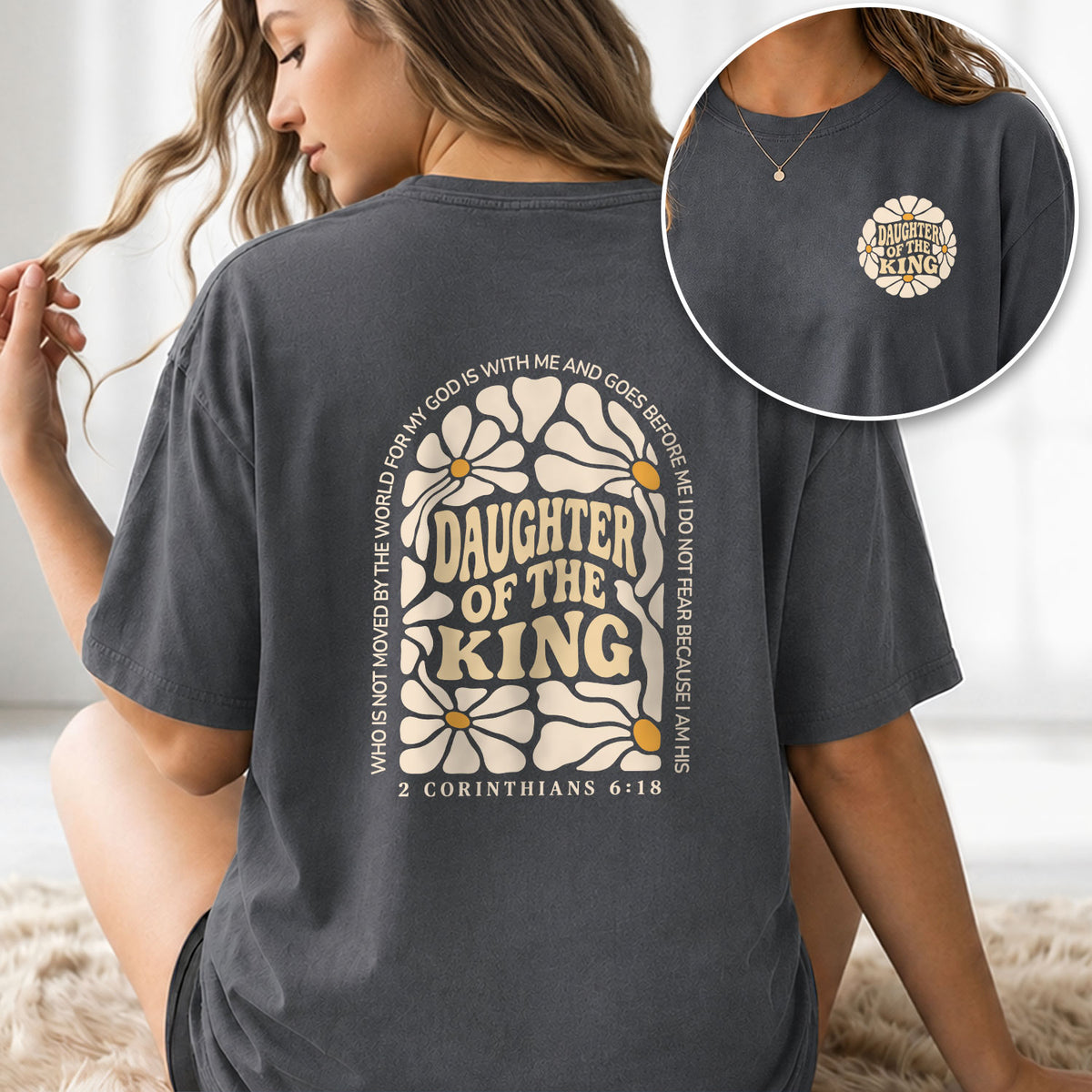 Daughter Of The King Shirt Retro Daisy Flower 2 Corinthians 6 18 Christian Graphic Tee - Rust Field Wear