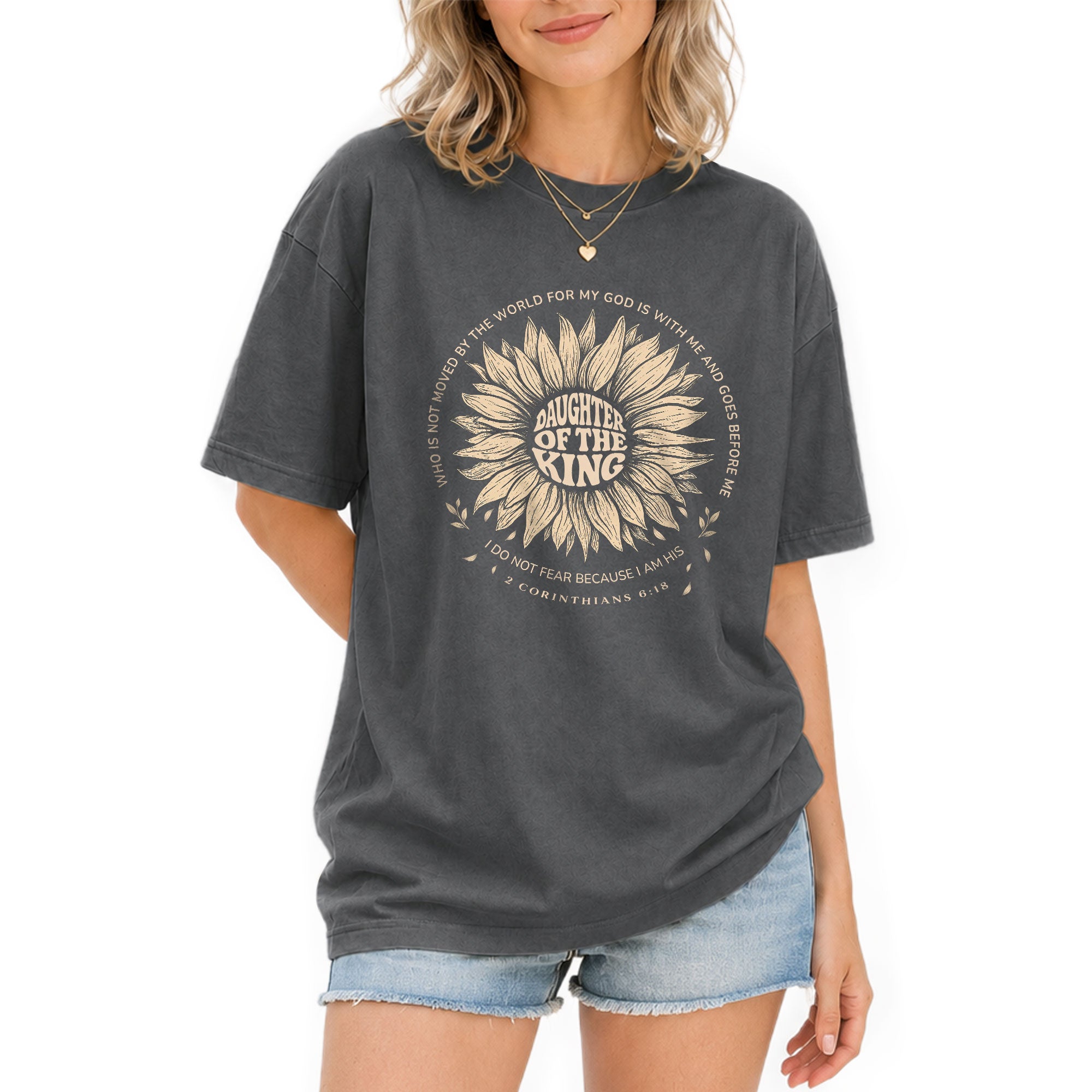 Daughter Of The King Sunflower 2 Corinthians 6 18 Graphic Christian Tee Shirt Women - Rust Field Wear