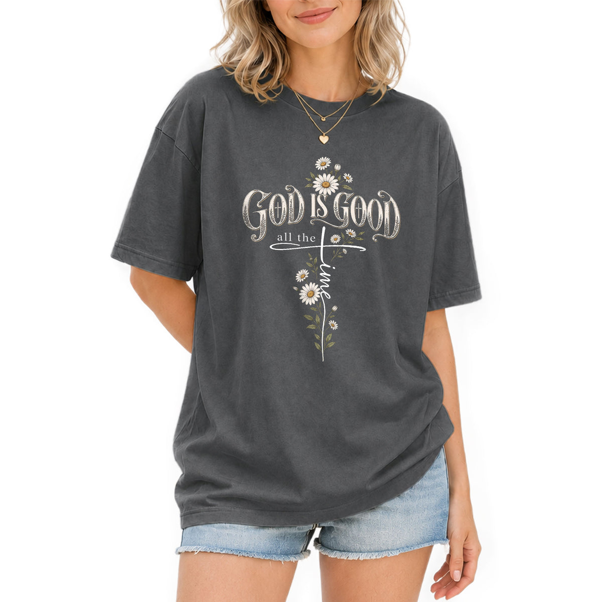 God Is Good Shirt Christian Floral Daisy Cross Bible Verse Women Faith Graphic T-Shirt - Rust Field Wear