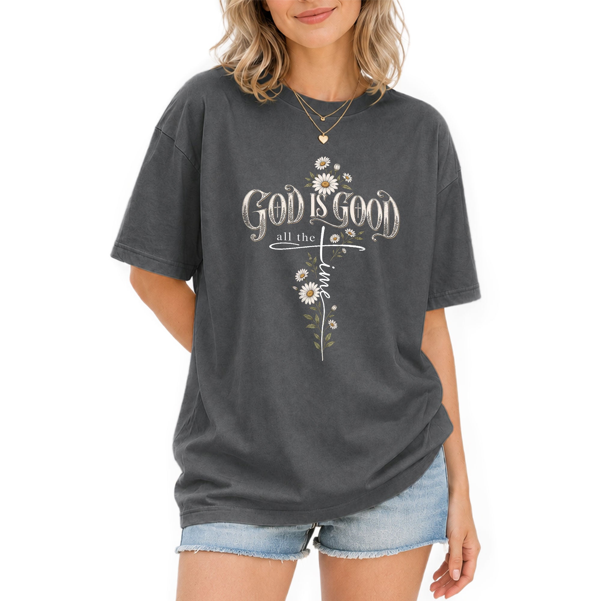 God Is Good Shirt Christian Floral Daisy Cross Bible Verse Women Faith Graphic T-Shirt - Rust Field Wear