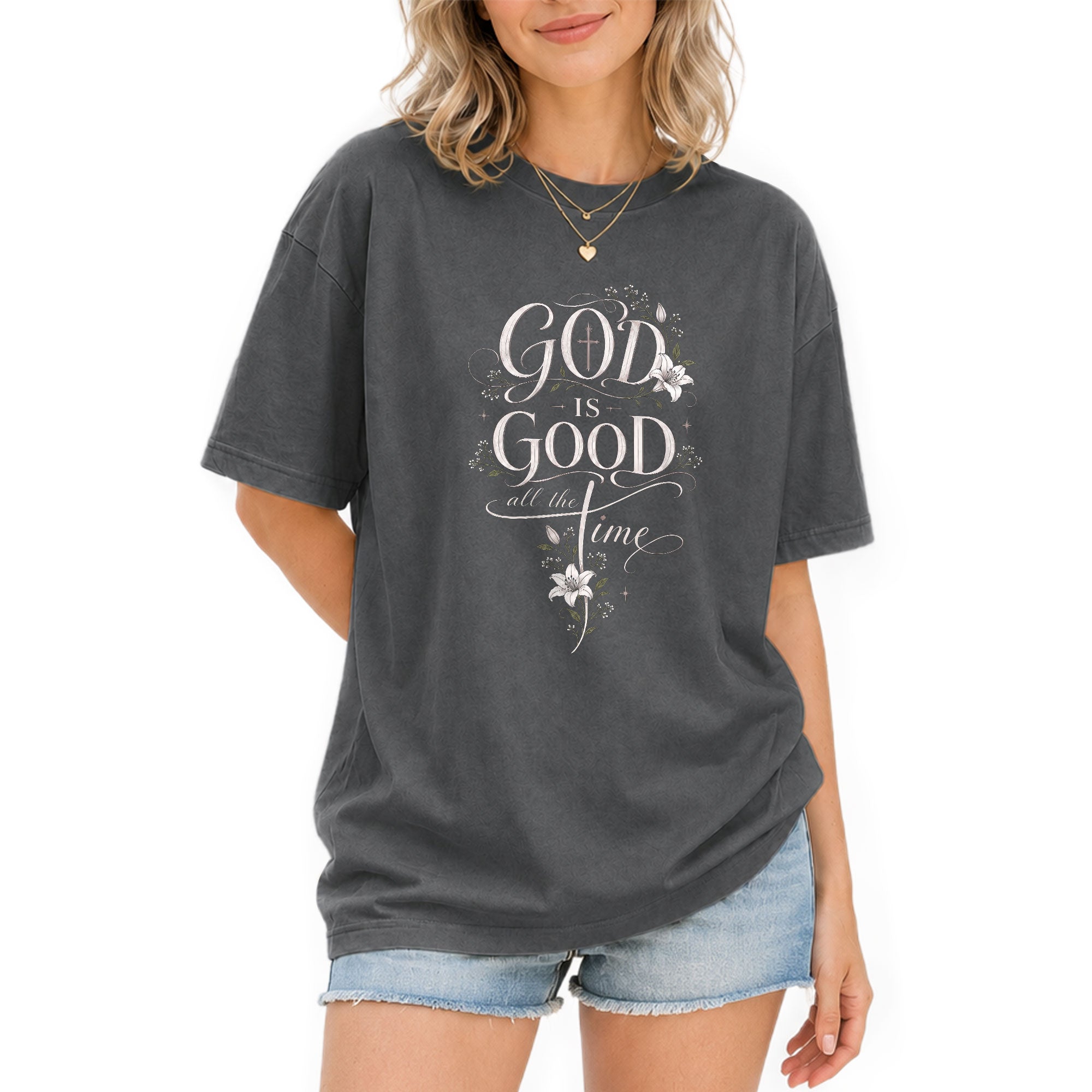 God Is Good Shirt Floral Lily Cross Christian Women Faith Quote Elegant Graphic Tee - Rust Field Wear