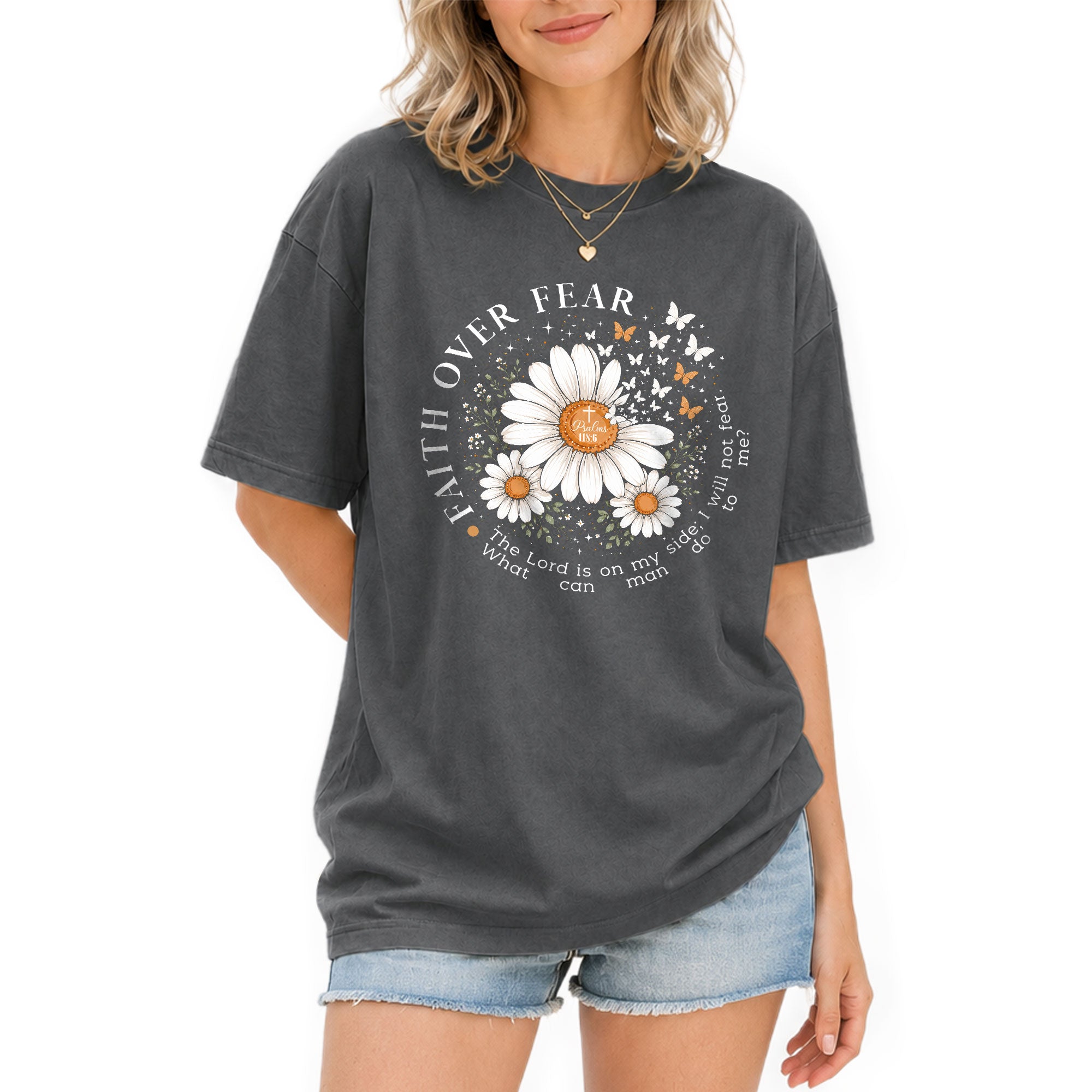 Faith Over Fear Shirt Women Christian Daisy T-Shirt Religious Faith Bible Verse Graphic