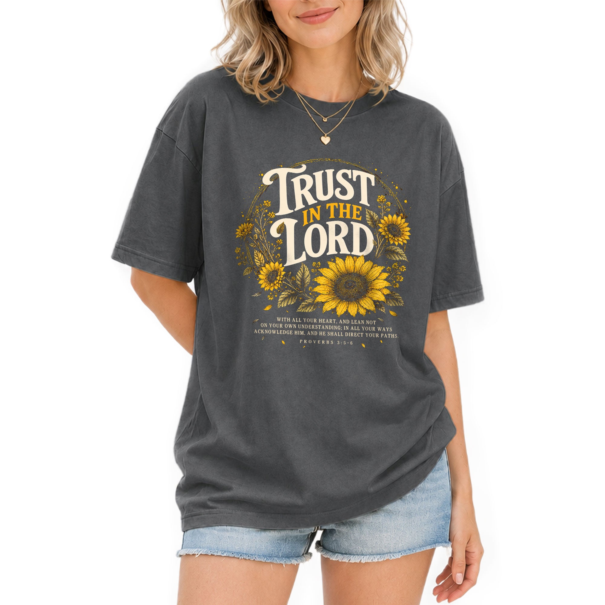 Trust In The Lord Christian Women Shirt Sunflower Faith Graphic Tee Bible Verse Aesthetic - Rust Field Wear