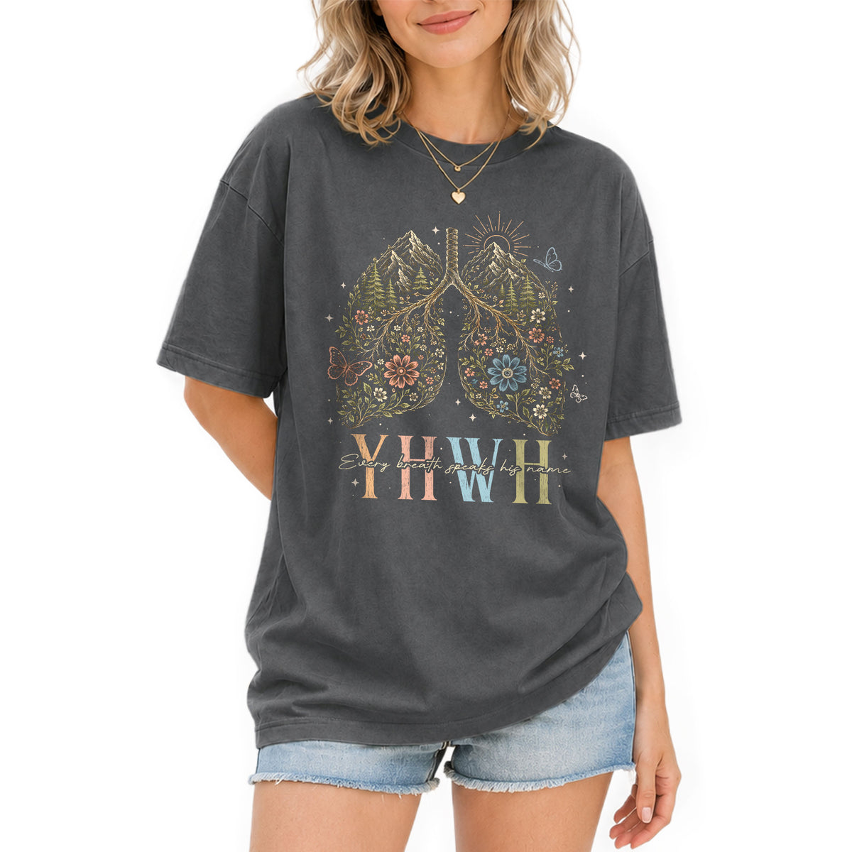 Devout Christian YHWH Lungs Nature Aesthetic Women Graphic Tee Shirt Vintage Cotton - Rust Field Wear