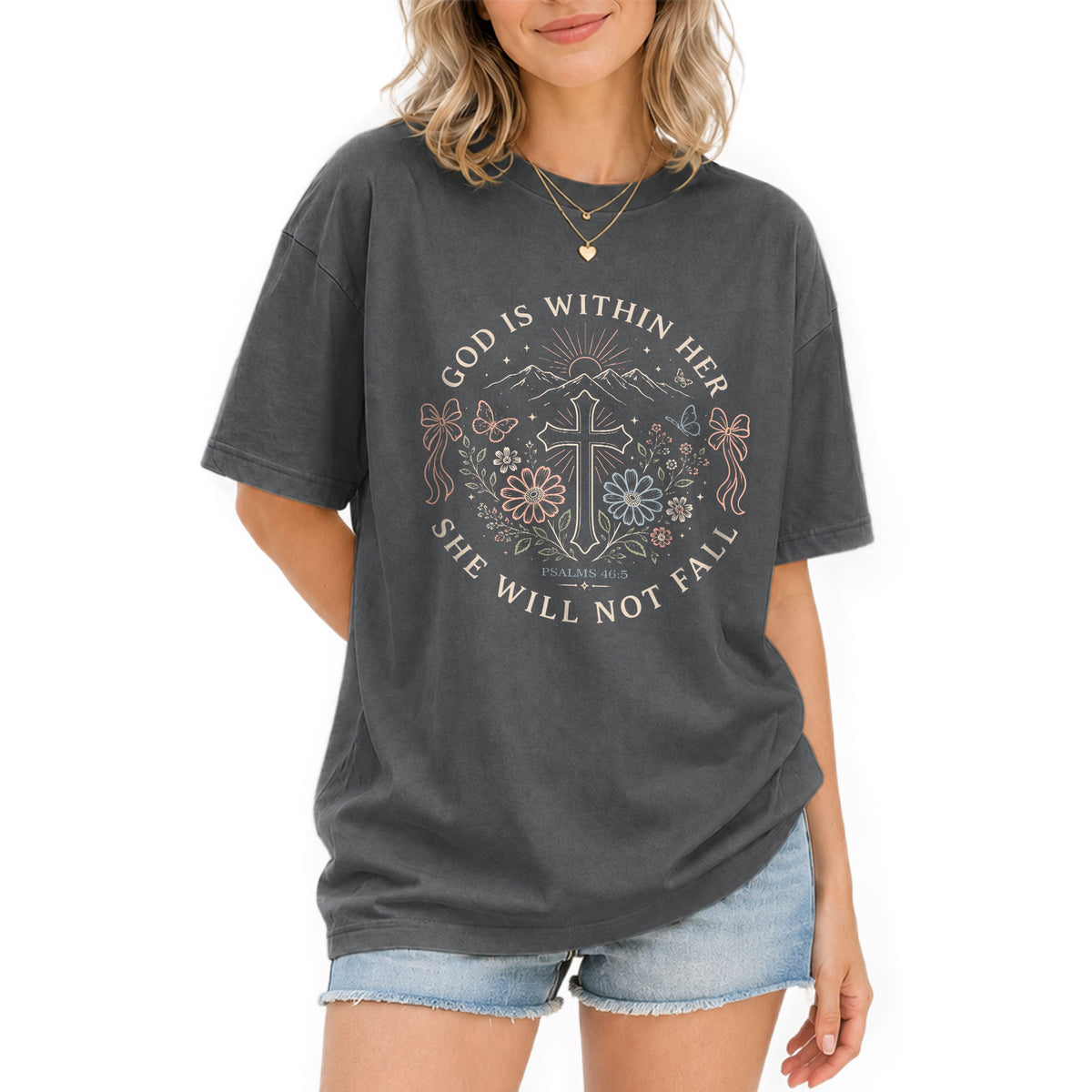 Inspirational Christian Cross Floral Aesthetic Women Graphic Tee Shirt Retro Cotton - Rust Field Wear