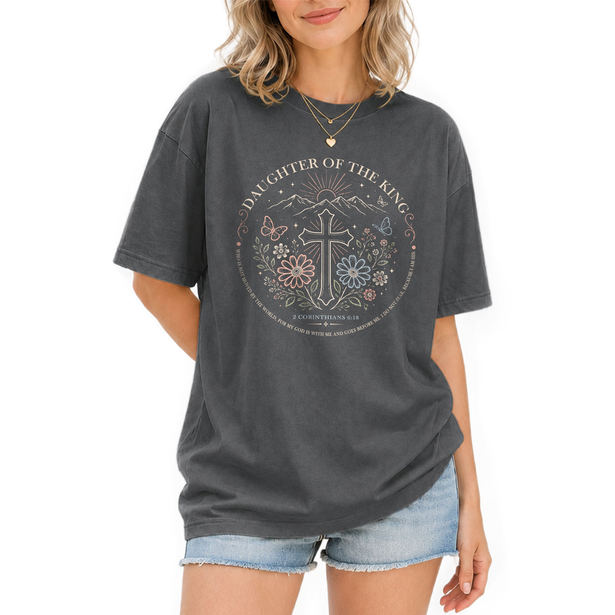 Devout Christian Daughter King Cross Aesthetic Women Graphic Tee Shirt Vintage Cotton - Rust Field Wear