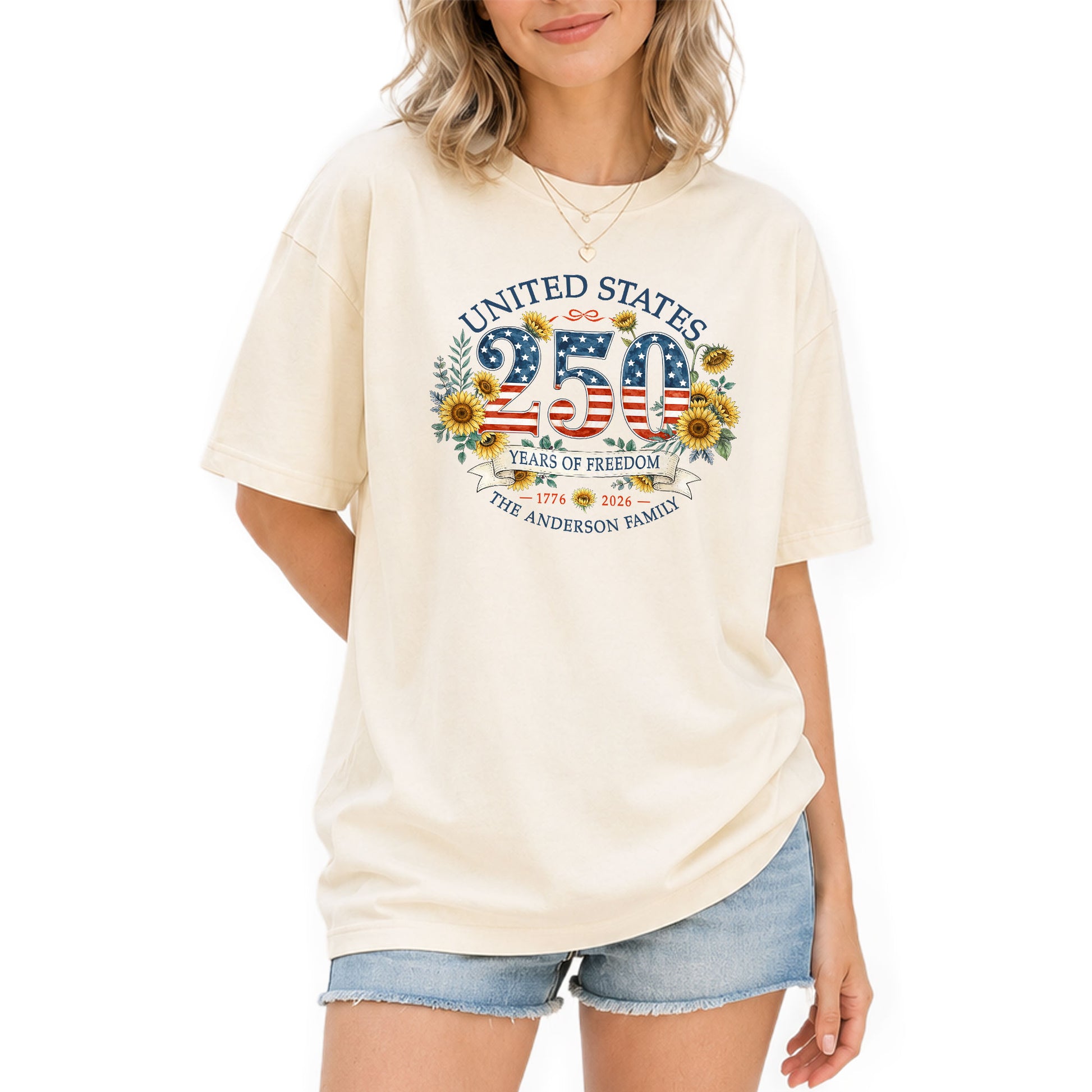 Custom Family Shirt Vintage 4th of July Patriotic 250th Years of Freedom 1776 2026 Sunflower - Rust Field Wear