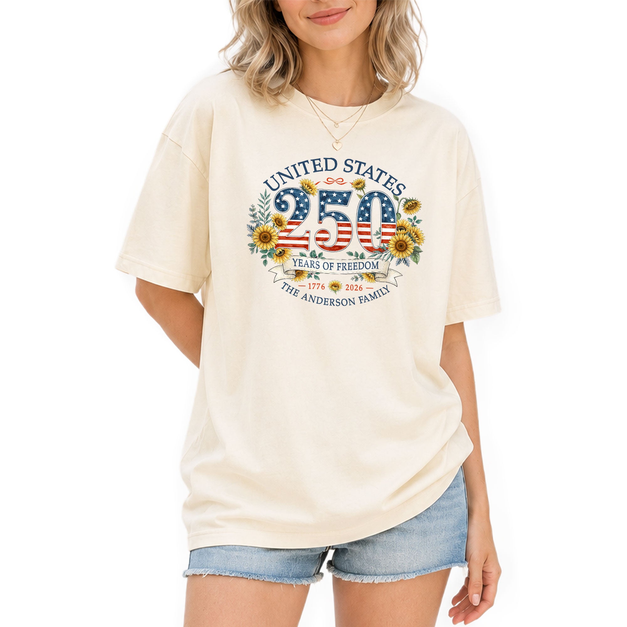 Custom Family Shirt Vintage 4th of July Patriotic 250th Years of Freedom 1776 2026 Sunflower - Rust Field Wear
