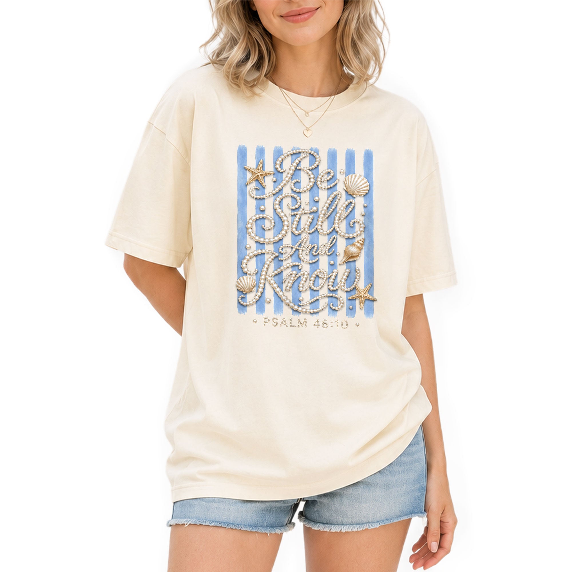 Be Still And Know Shirt Pearl Lettering Ocean Beach Christian Psalm 46 10 Graphic Tee - Rust Field Wear