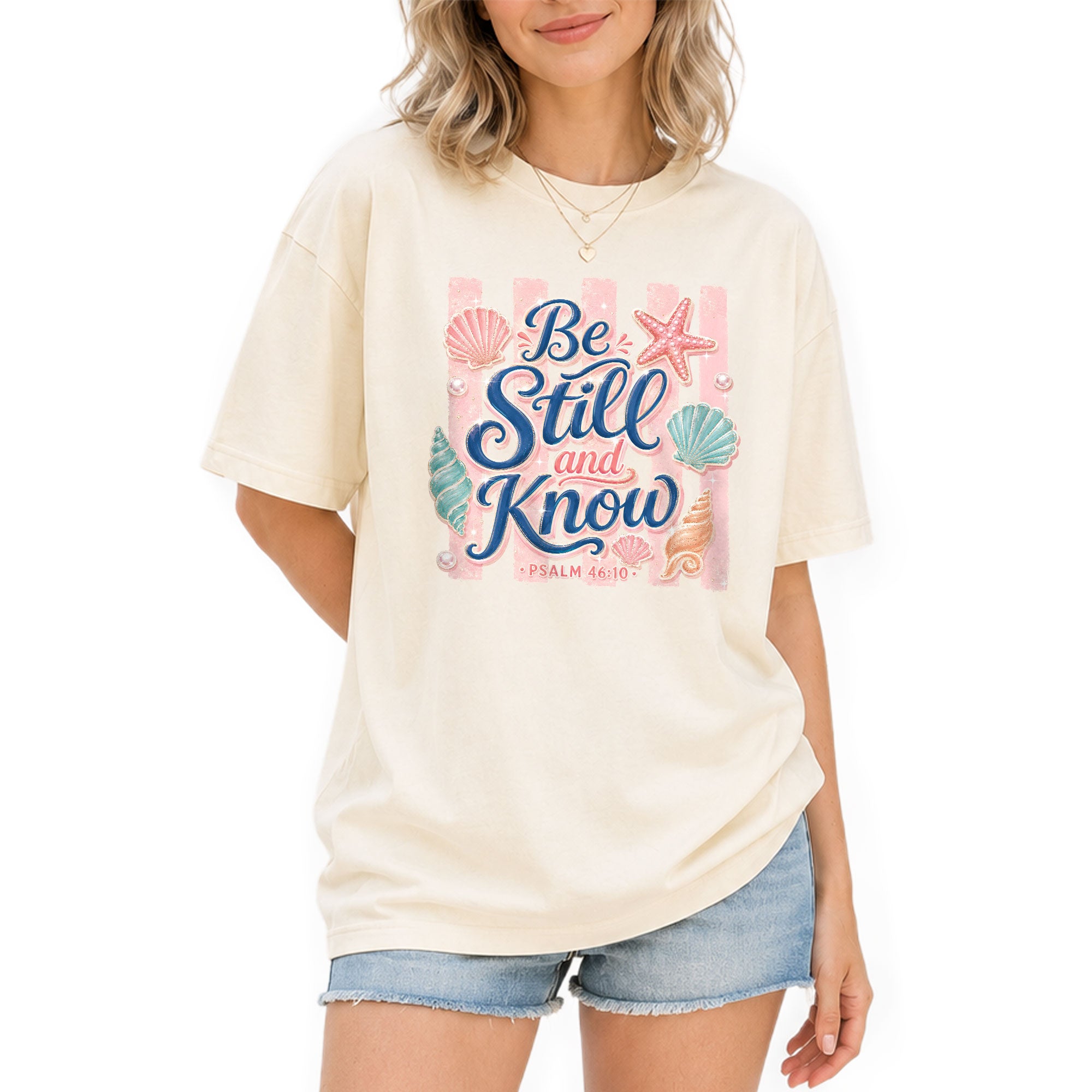 Be Still And Know Shirt Pink Stripes Beach Christian Psalm 46 10 Faith Graphic Tee - Rust Field Wear