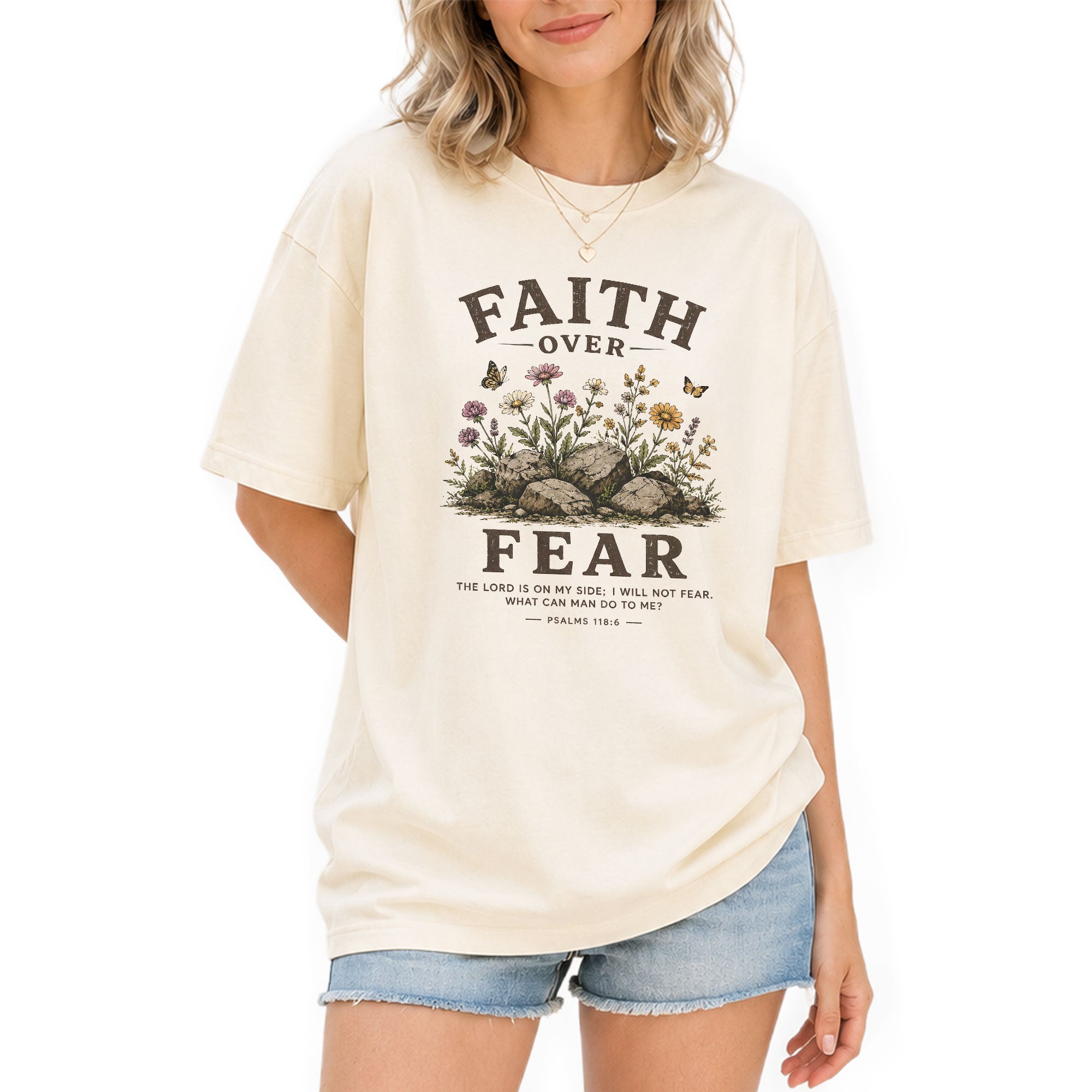 Faith Over Fear Christian Shirt Floral Wildflower Women T-Shirt Psalms 118:6 Tee - Rust Field Wear