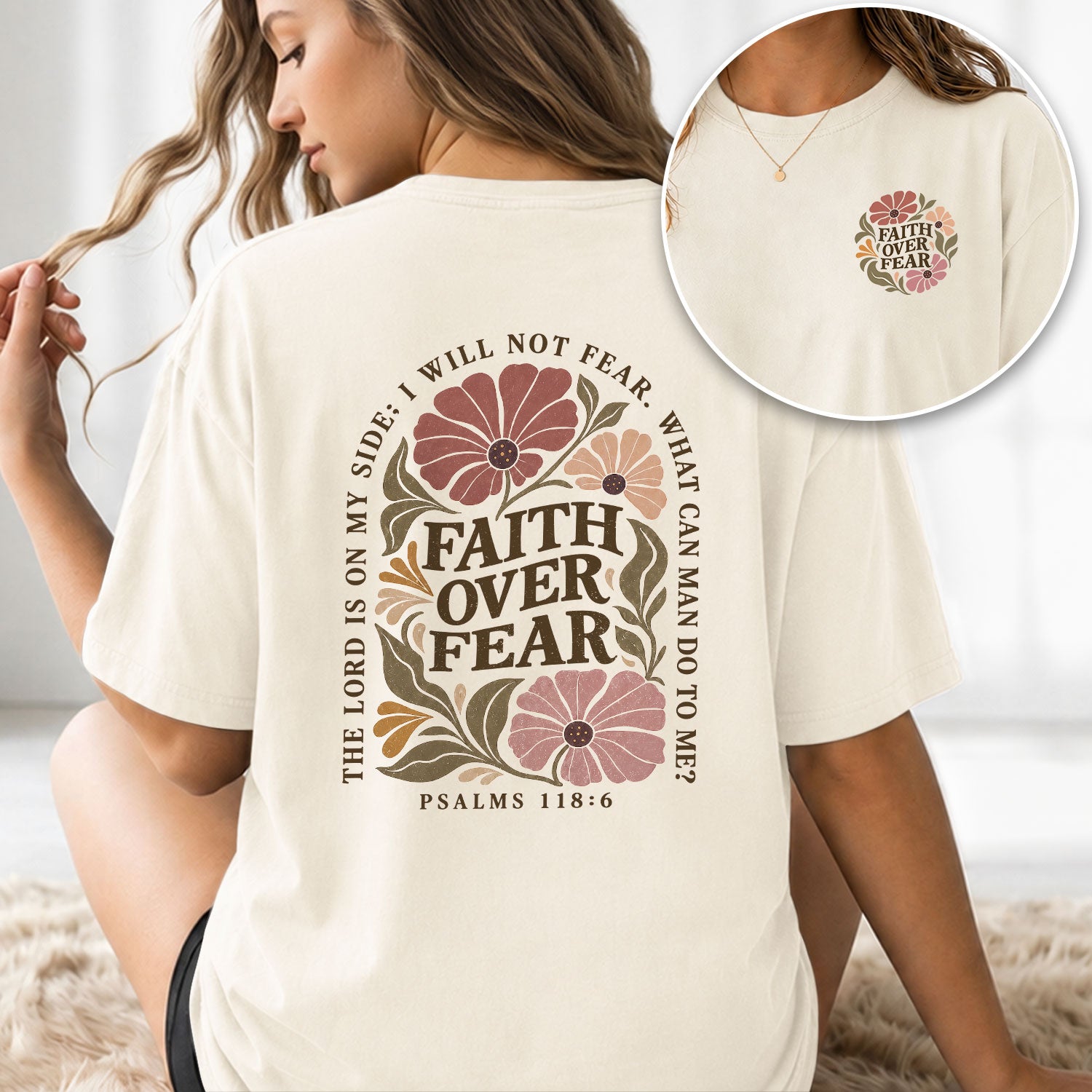 Faith Over Fear Floral Christian Women Shirt Scripture Inspired Faith Graphic Tee - Rust Field Wear