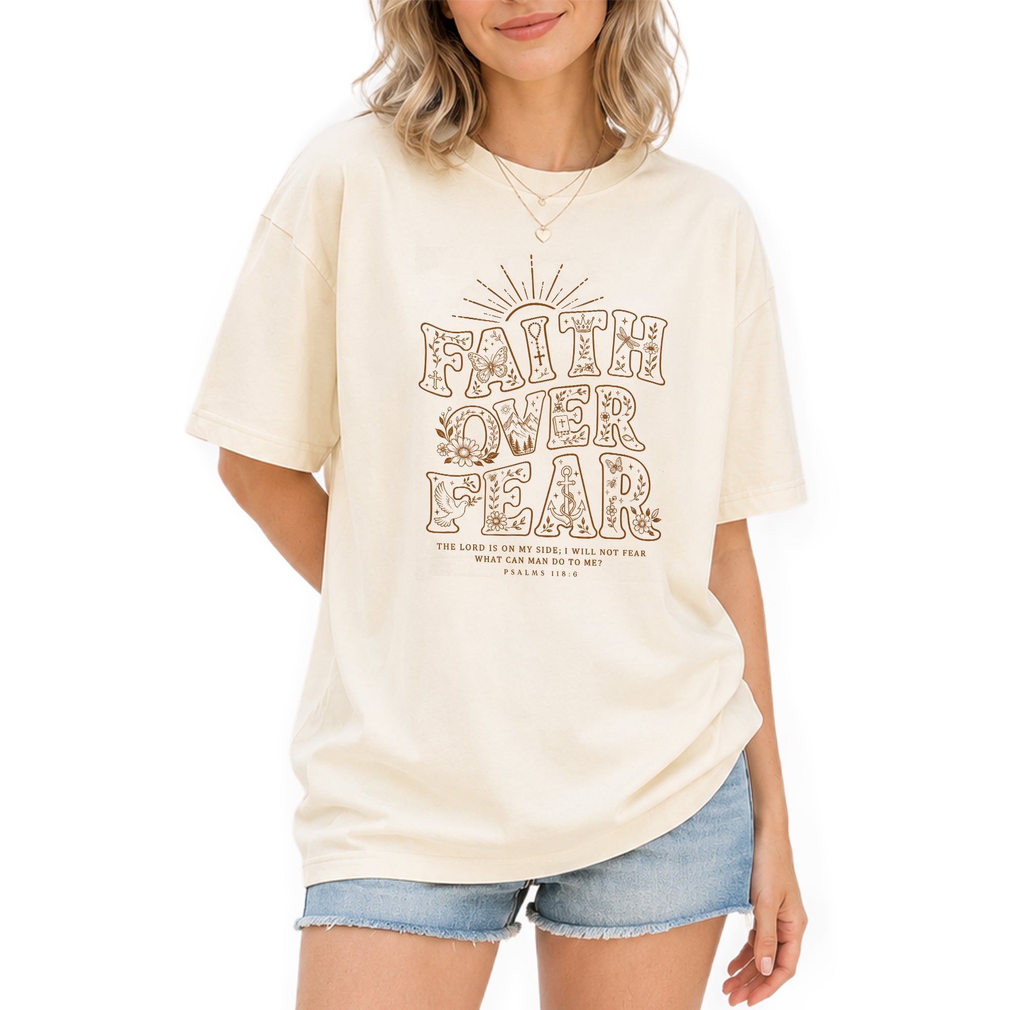 Faith Over Fear Christian Shirt Womens Bible Verse T-Shirt Psalms 118 6 Jesus Tee - Rust Field Wear