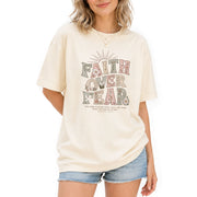 Faith Over Fear Psalms Scripture Christian Graphic Oversized Tee Shirt For Women - Rust Field Wear