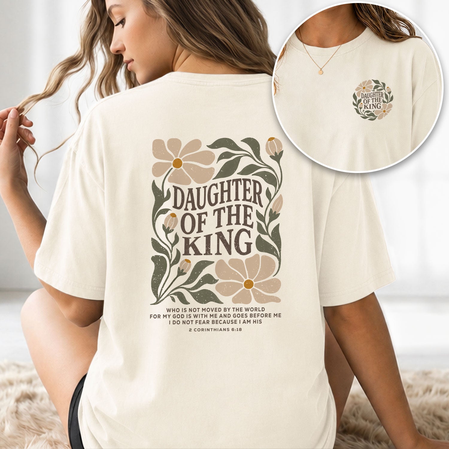 Daughter Of The King Floral 2 Corinthians 6 18 Christian T Shirt Apparel Top Women - Rust Field Wear