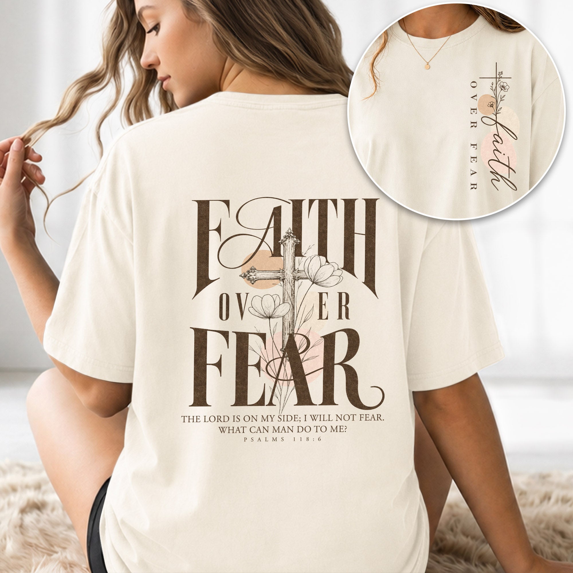 Faith Over Fear Shirt Christian Women Vintage Floral Cross Shirt Psalm 118 Bible Tee - Rust Field Wear