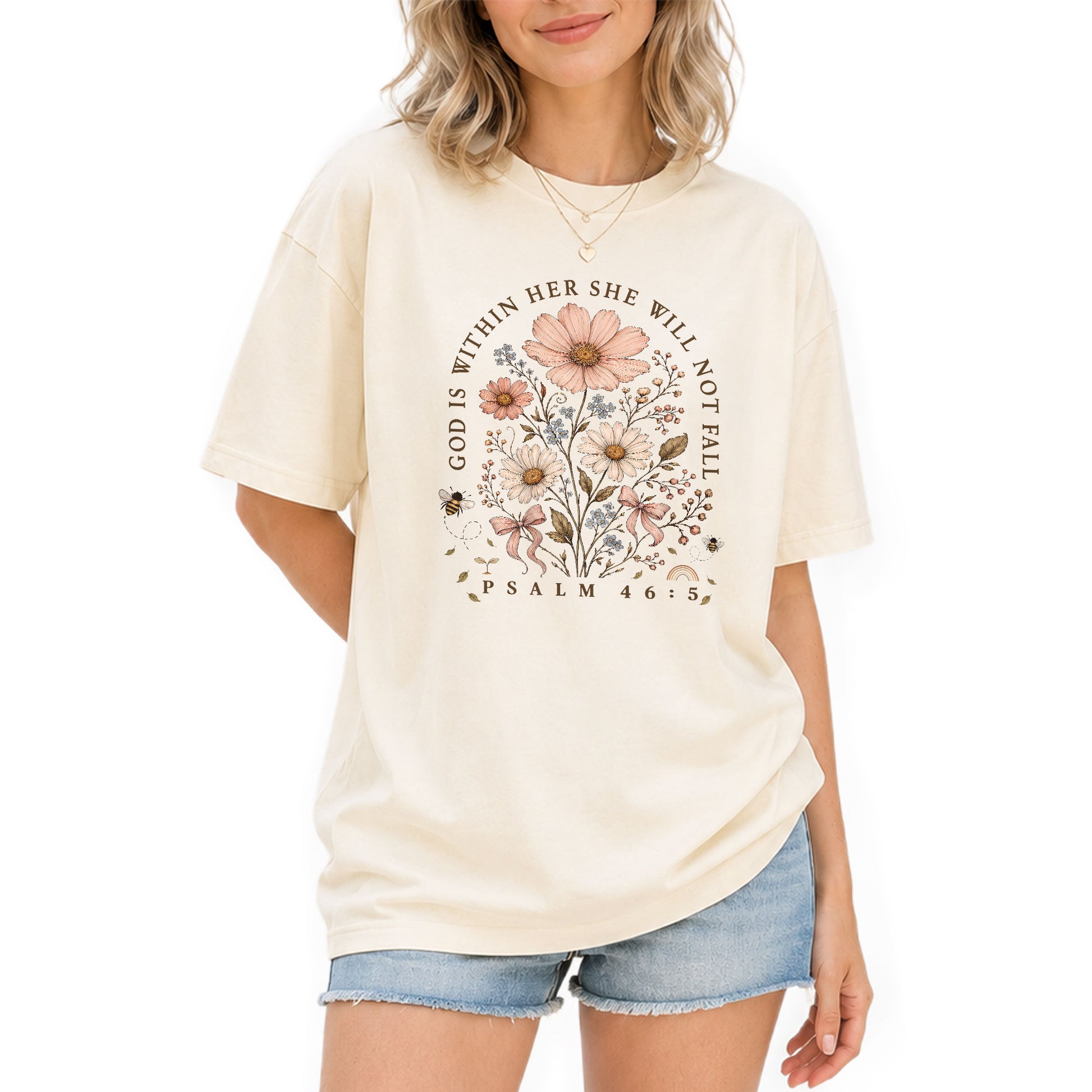 God Is Within Her Shirt Wildflower Floral Bee Christian Bible Verse Women Graphic Tee - Rust Field Wear
