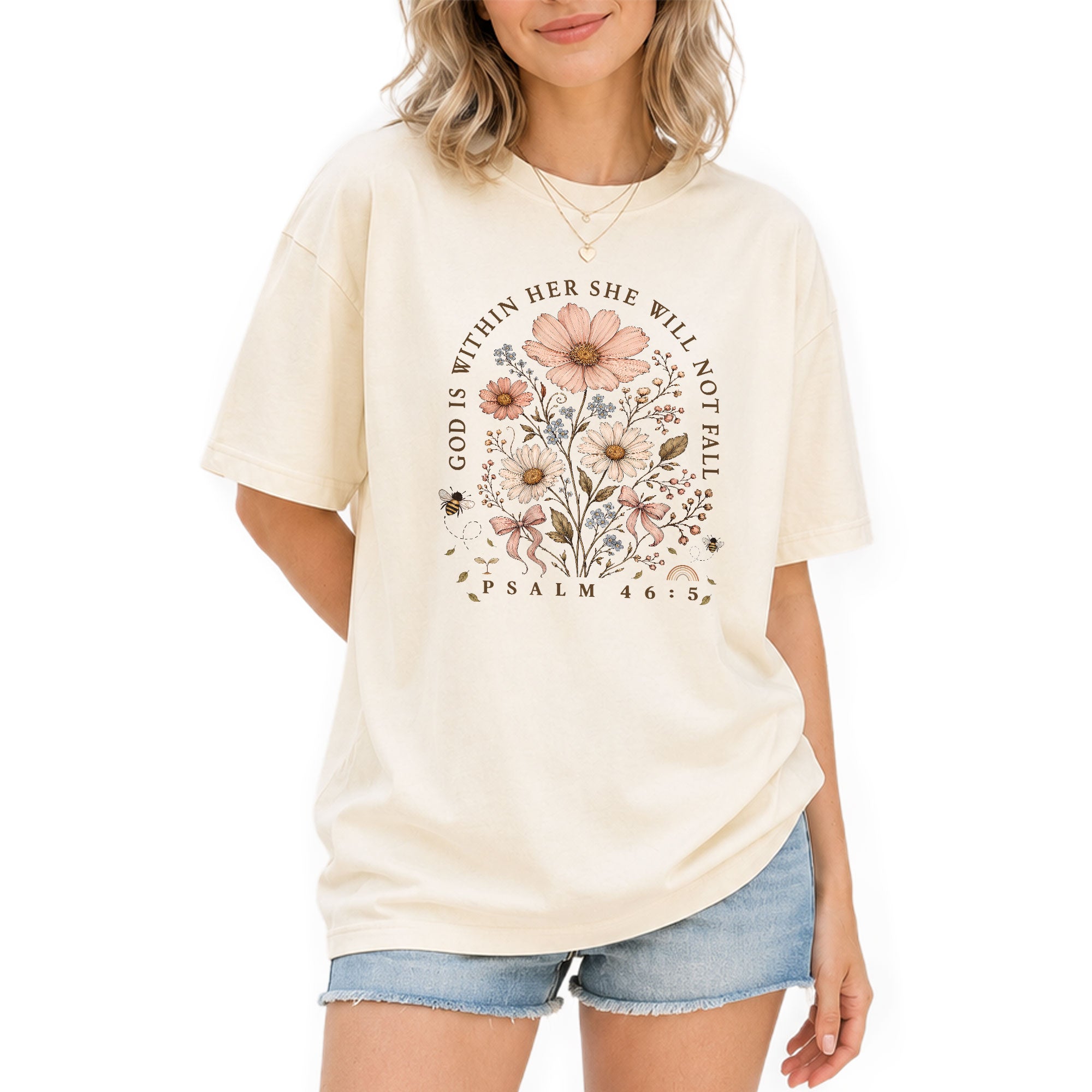 God Is Within Her Shirt Wildflower Floral Bee Christian Bible Verse Women Graphic Tee - Rust Field Wear