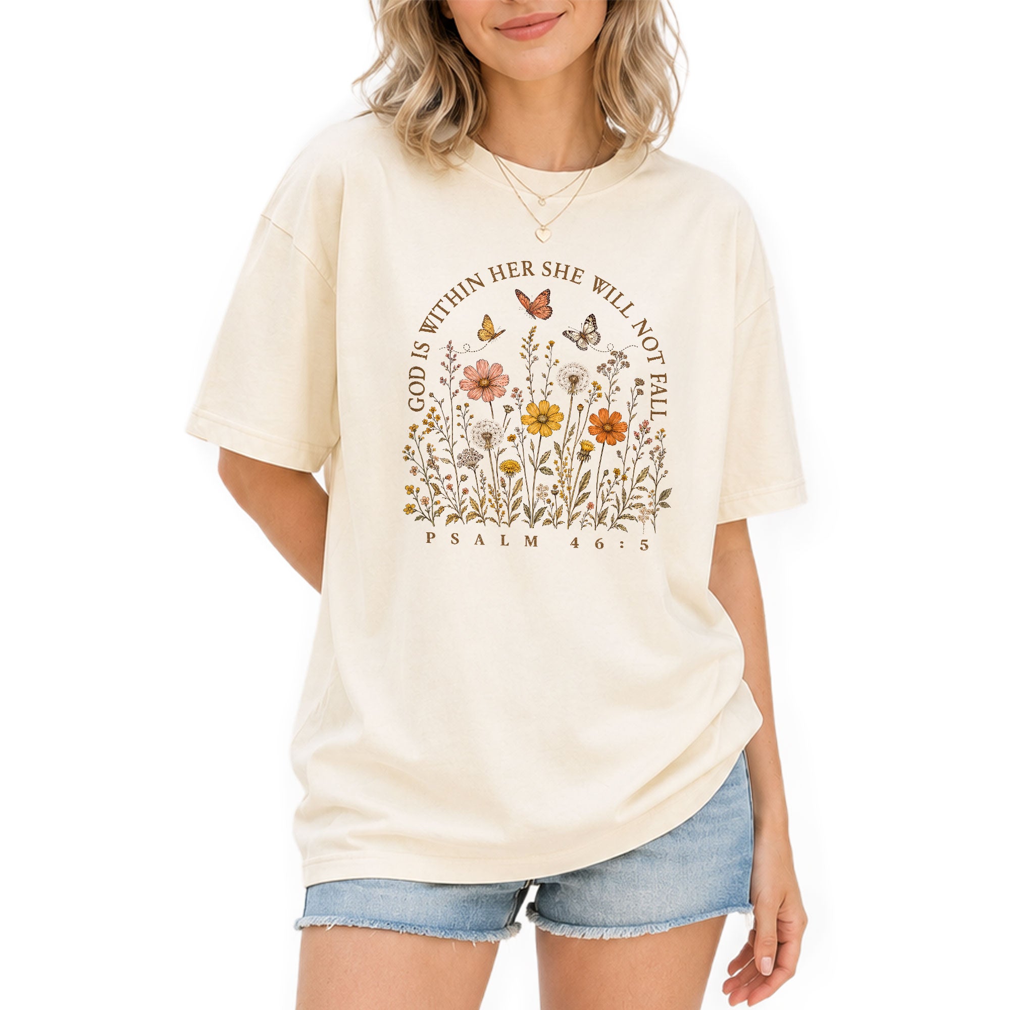 God Is Within Her She Will Not Fall Shirt Butterfly Christian Psalm 46 5 Graphic Tee - Rust Field Wear