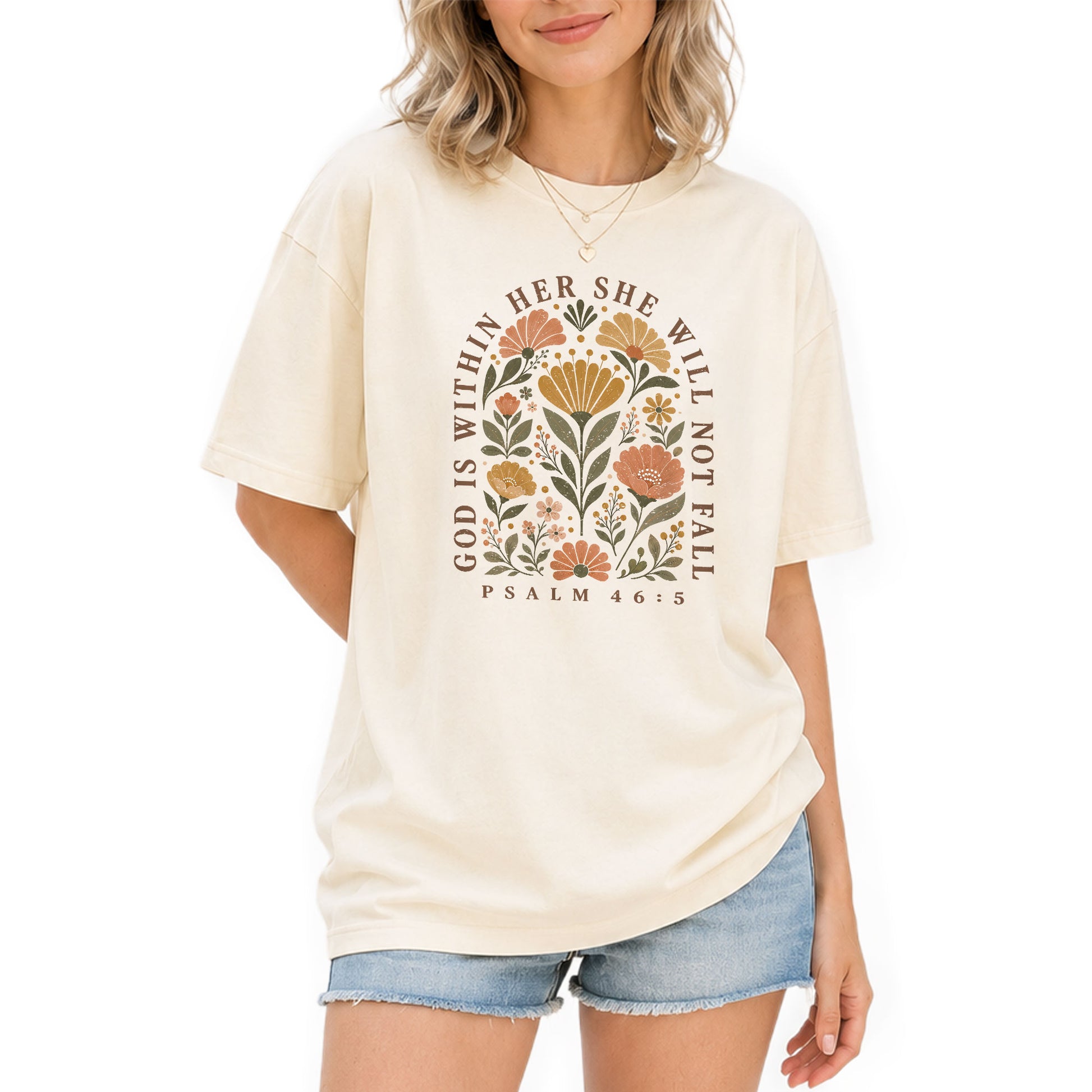 God Is Within Her She Will Not Fall Shirt Floral Christian Psalm 46 5 Graphic Tee - Rust Field Wear