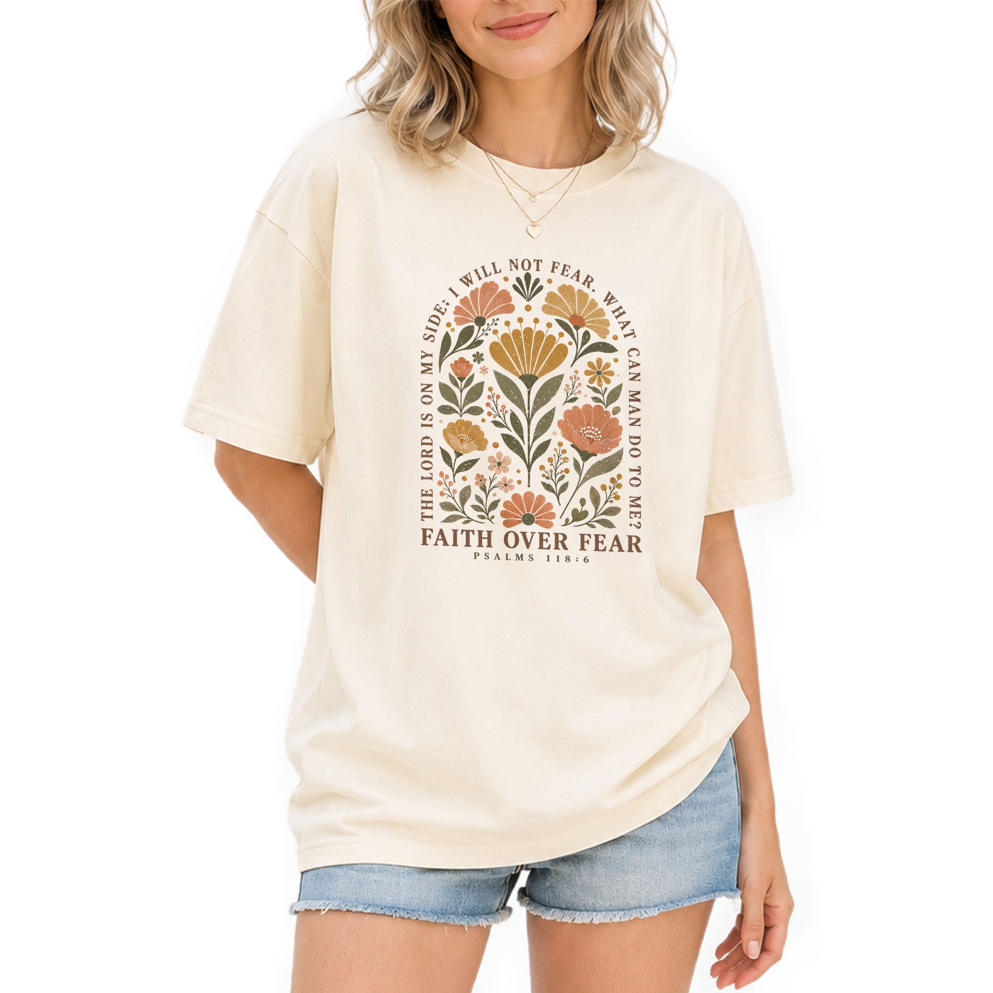 Faith Over Fear Shirt Floral Christian Psalm 118 6 Bible Verse Women Graphic Tee - Rust Field Wear