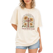 Faith Over Fear Shirt Women Sunflower Cross Christian Shirt Aesthetic Bible Verse Graphic - Rust Field Wear